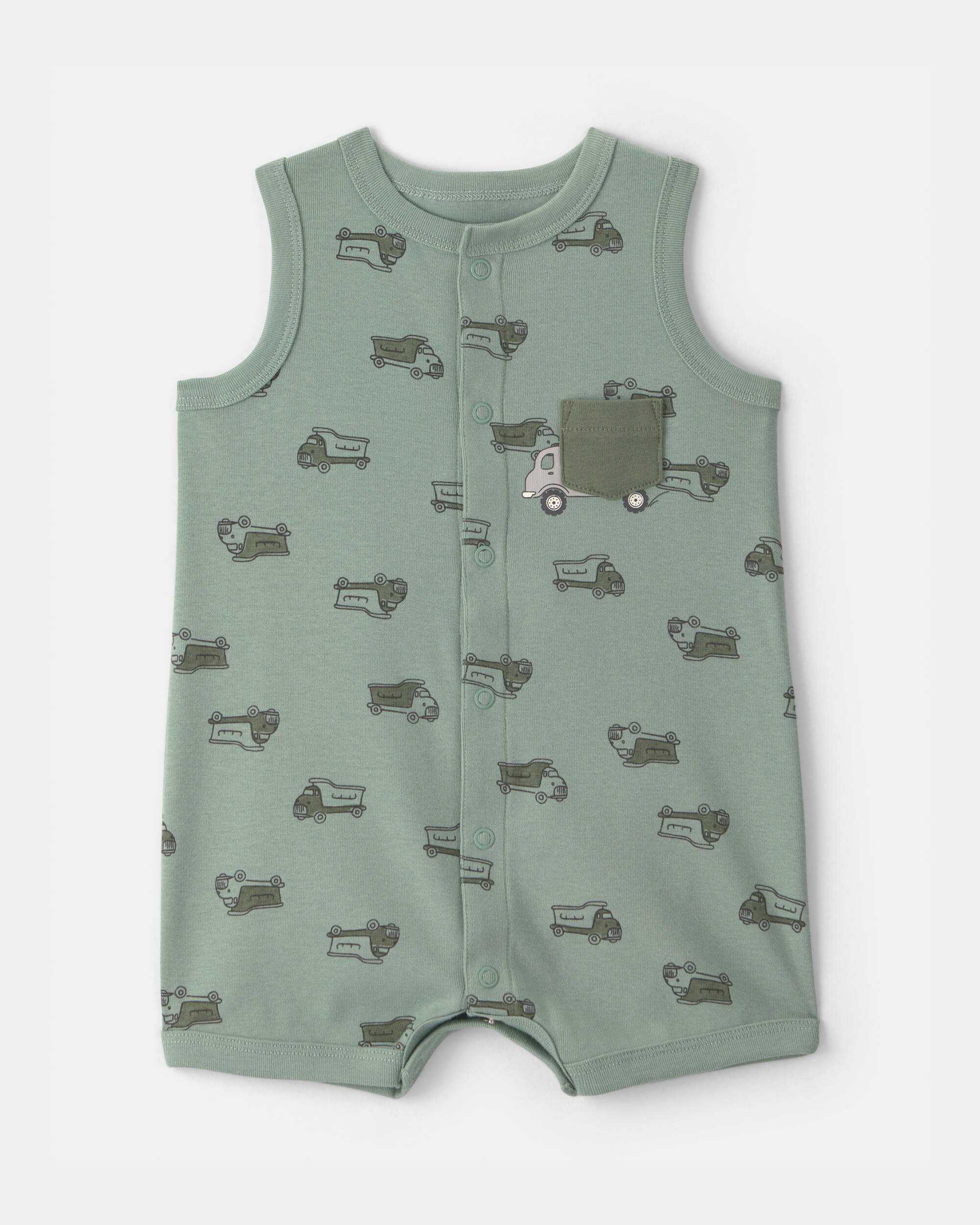 Baby Boy Dumptruck Romper - Green