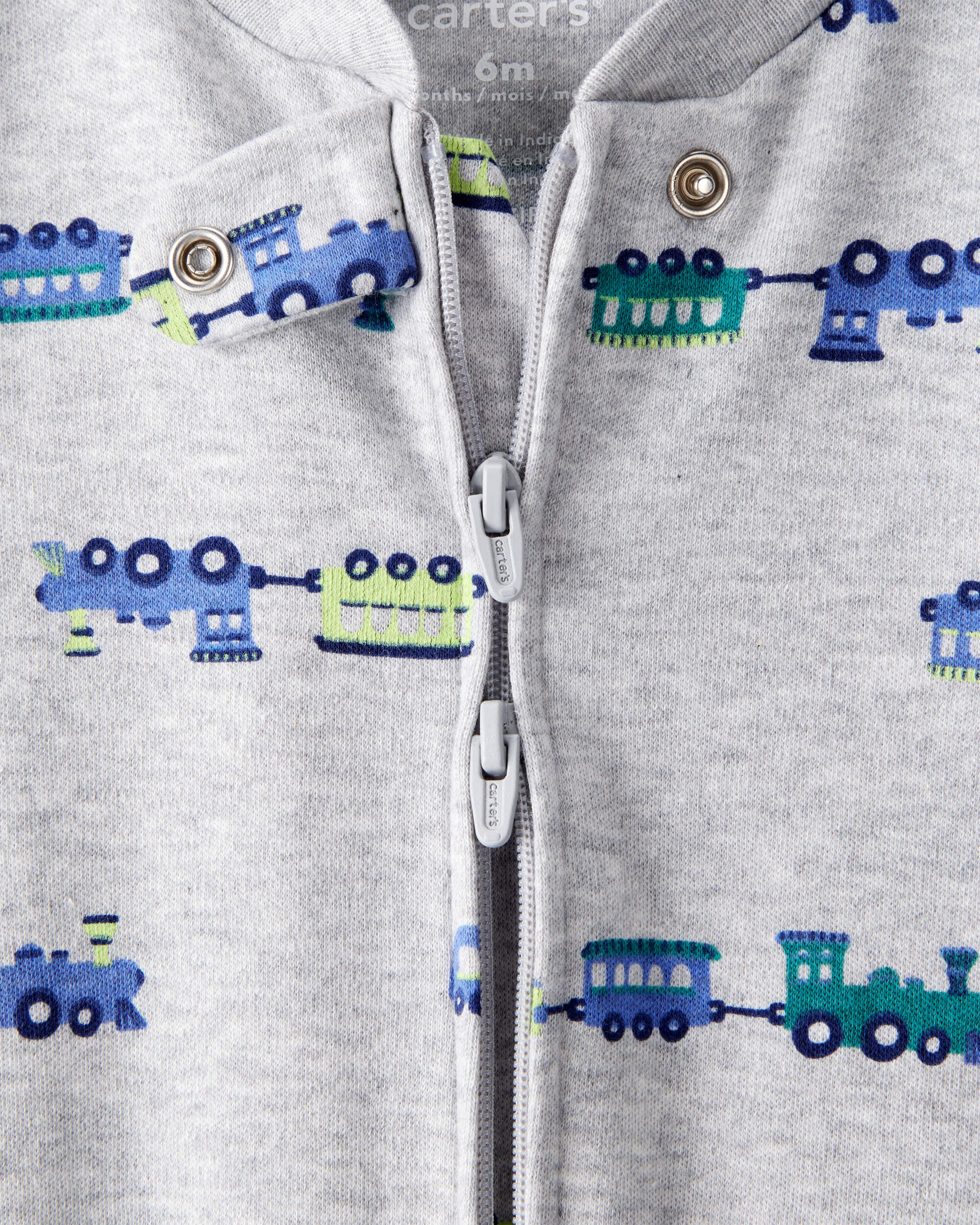 Baby Boy Train Cotton Long-Sleeve Snug Fit Sleeper - Grey