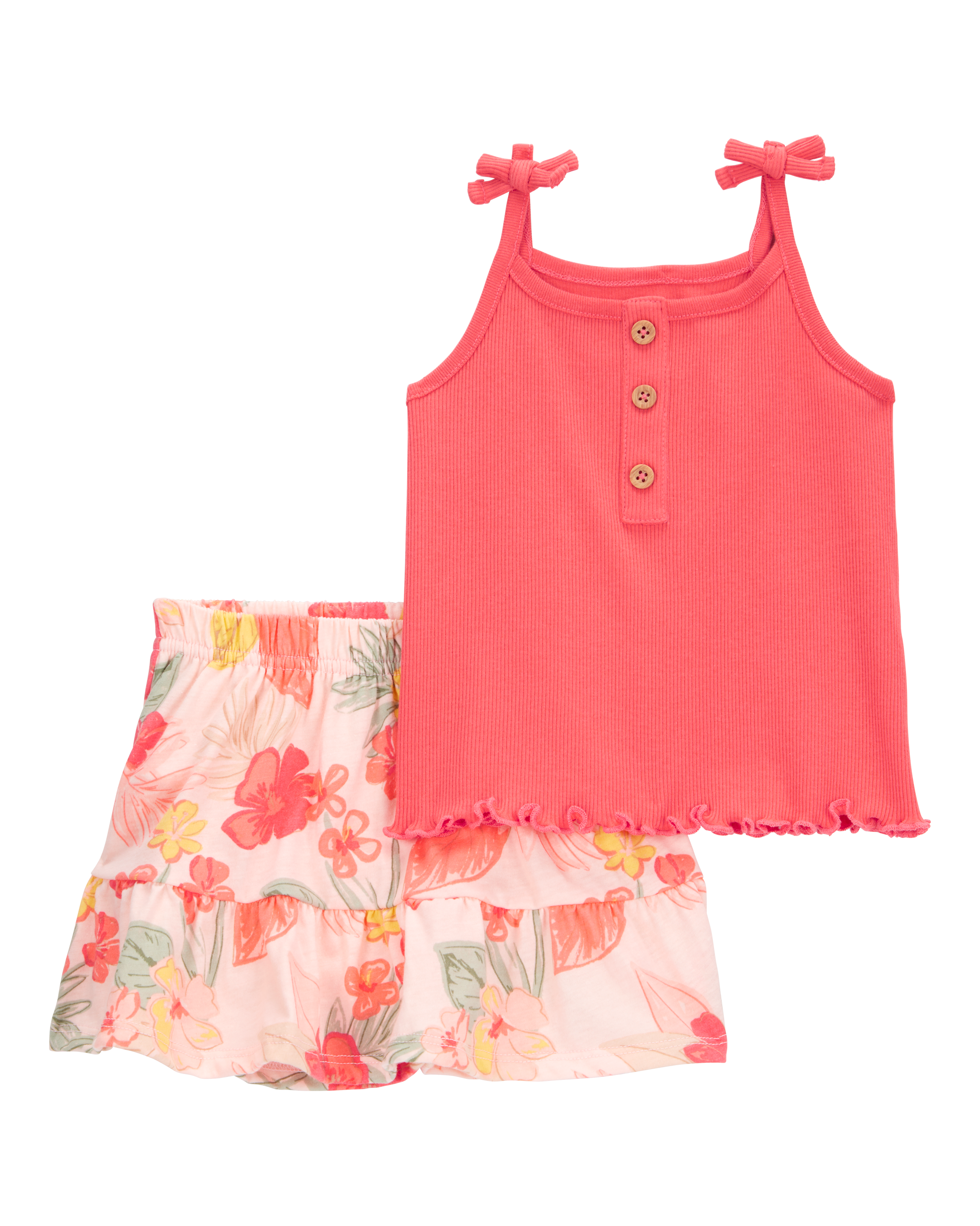 Baby 2-Piece Ribbed Tank & Floral Pull-On Skort Set - Pink