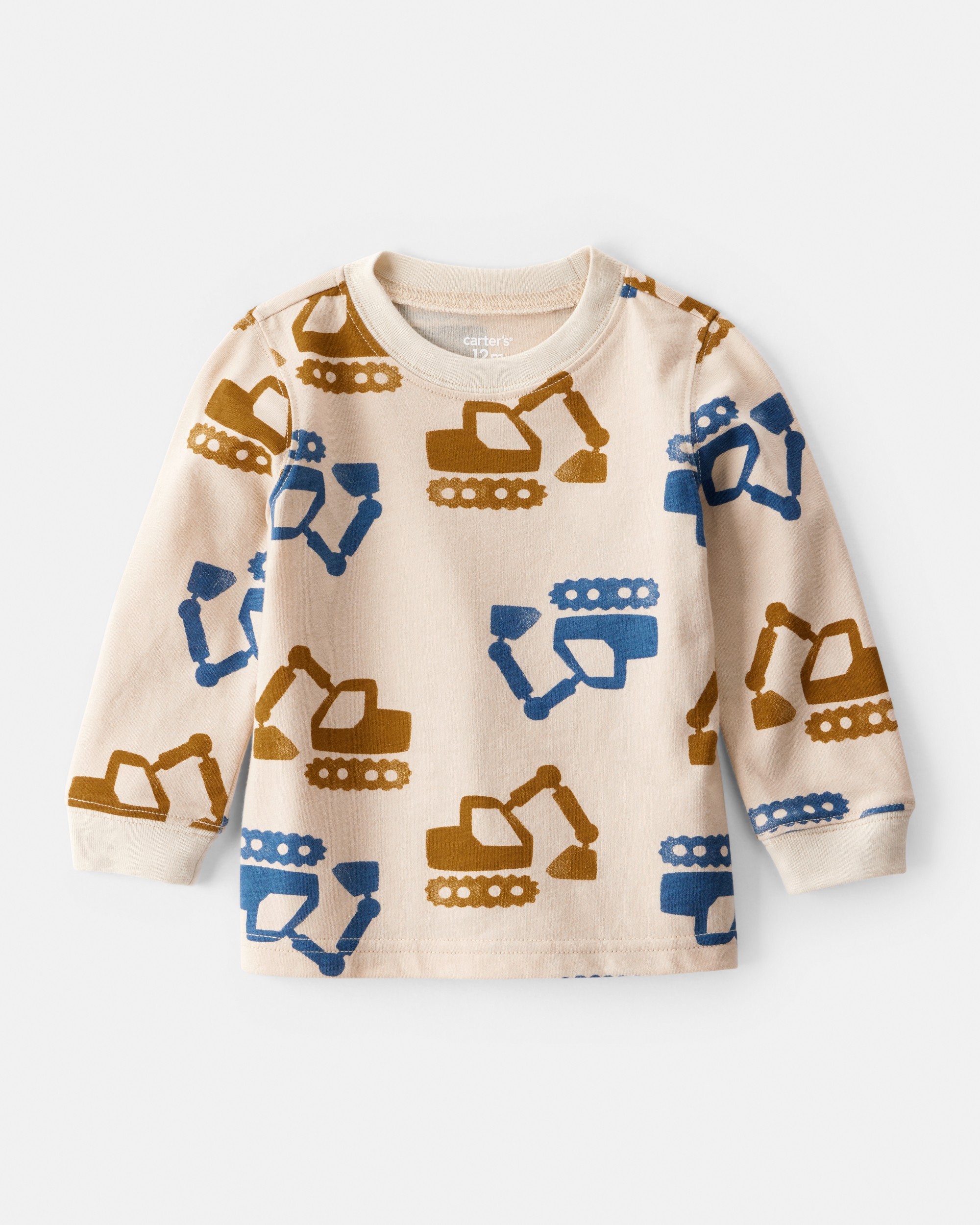 Baby Boy Construction Print Long-Sleeve Graphic Tee - Beige