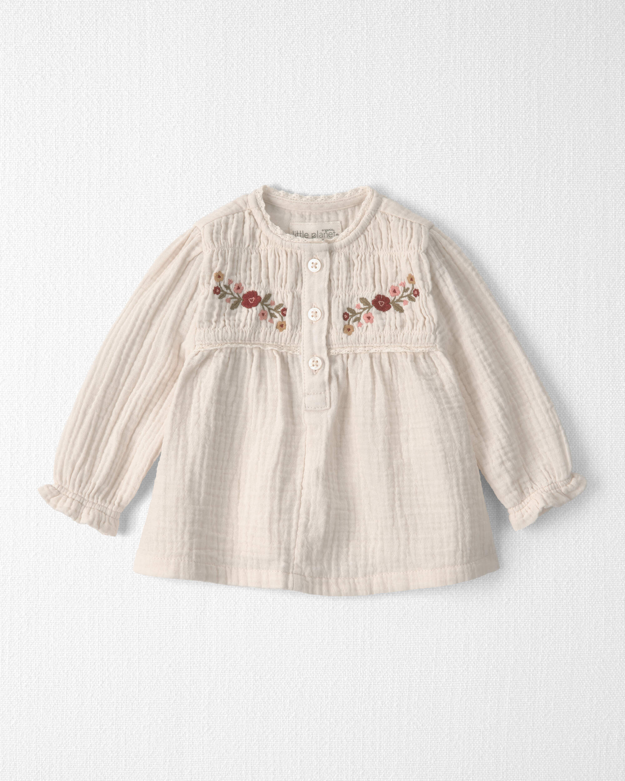 Baby Girl Organic Cotton Embroidered Gauze Top