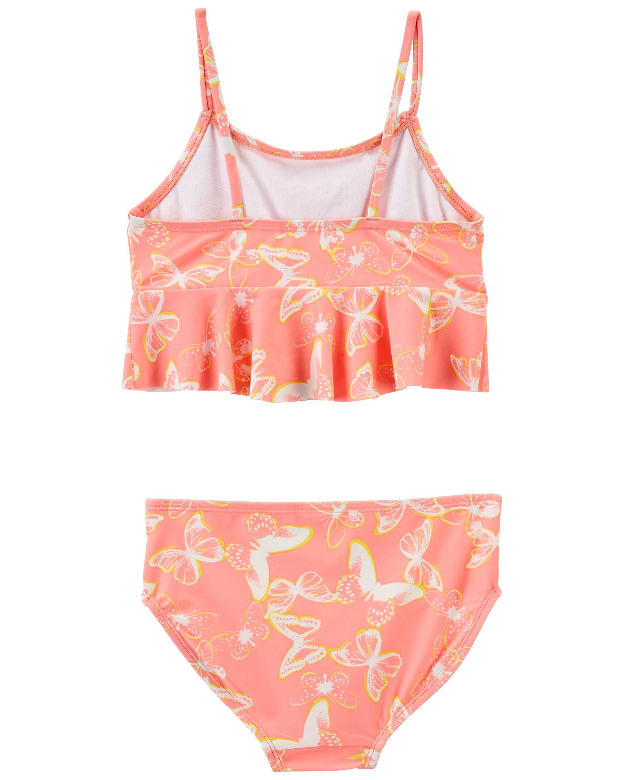 Orange Butterfly Print 2-Piece Swimsuit
