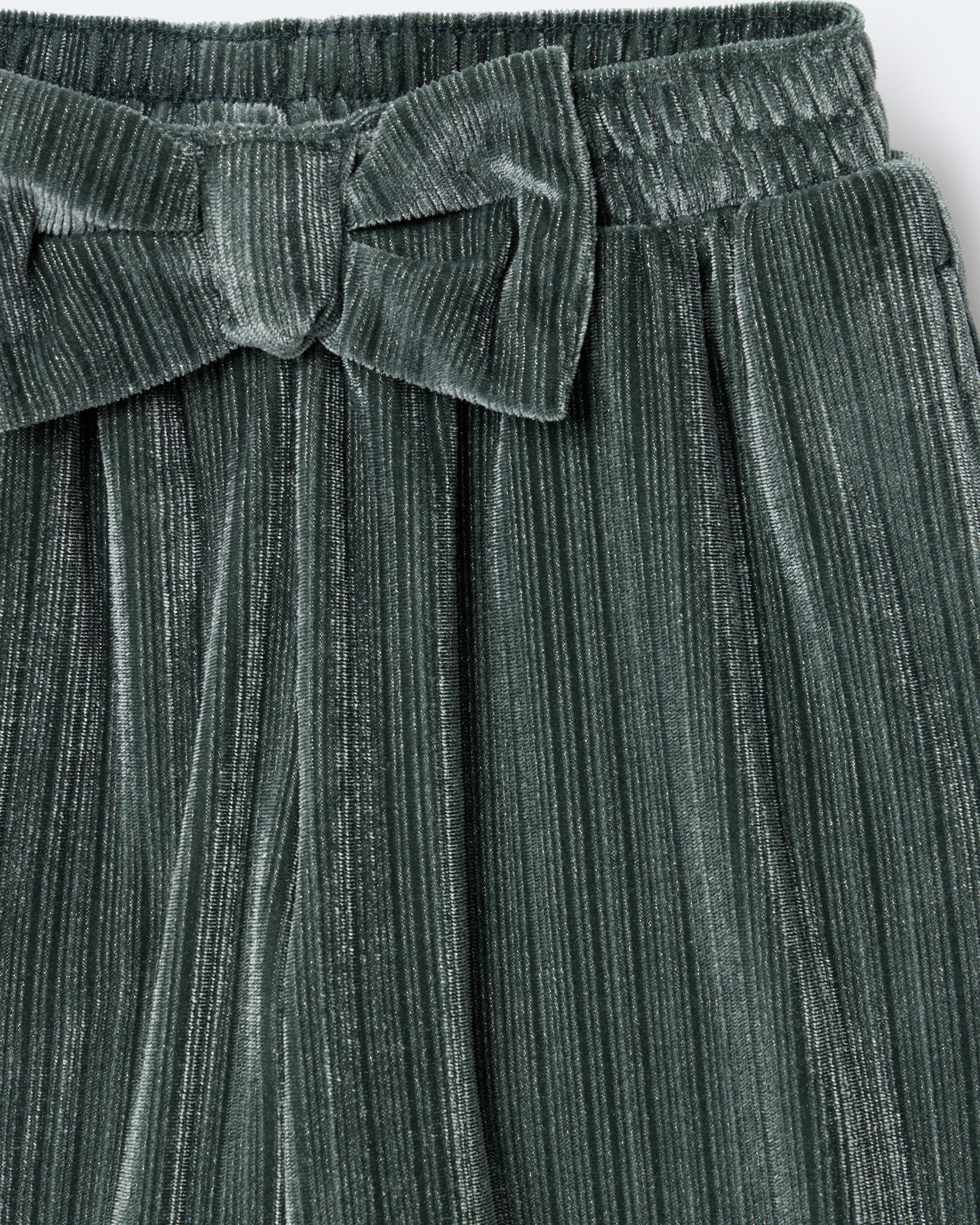 Toddler Girl Velvety Wide-Leg Pant with Bow - Dark Green