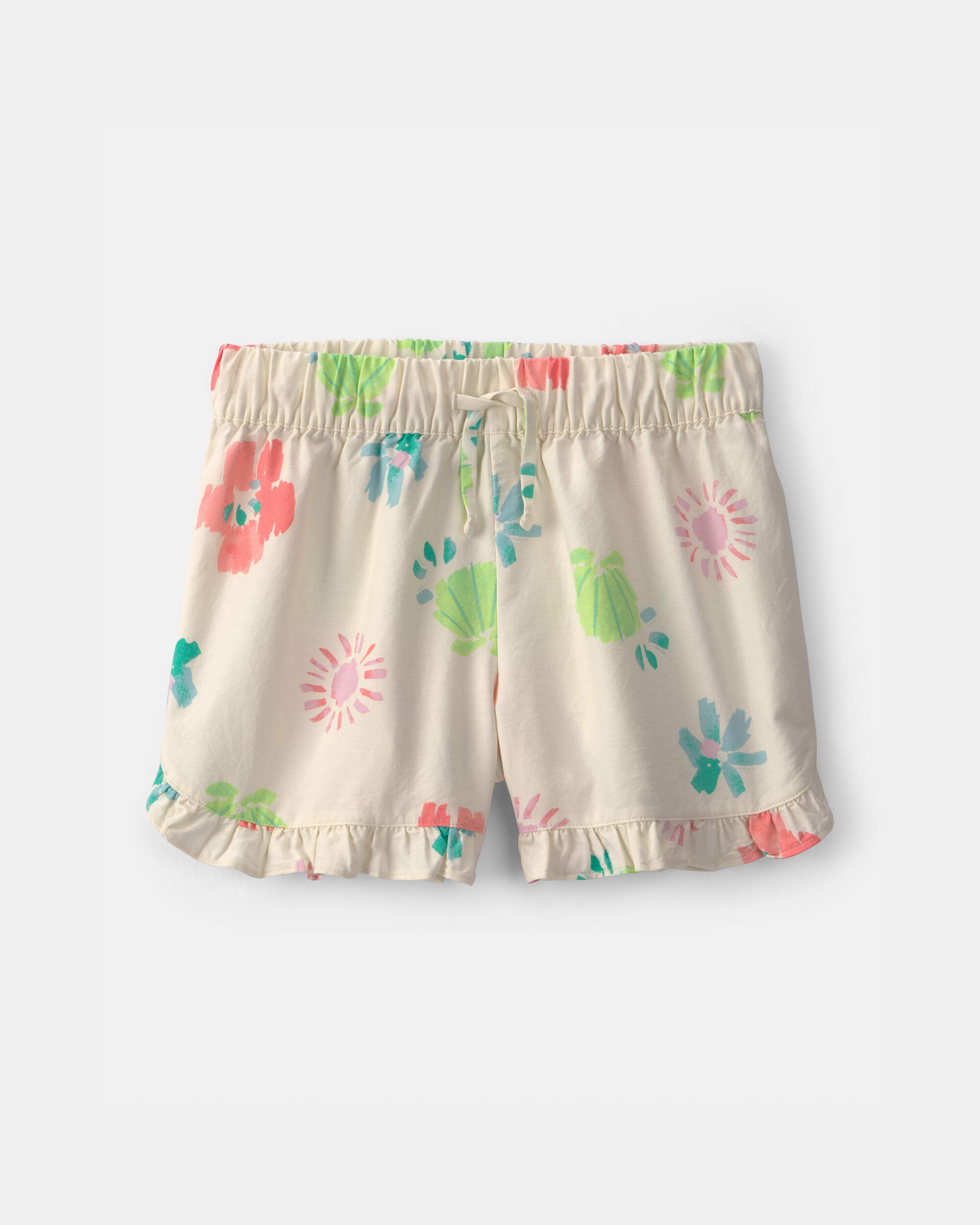 Girls Ruffle-Trim Floral Shorts - Cream