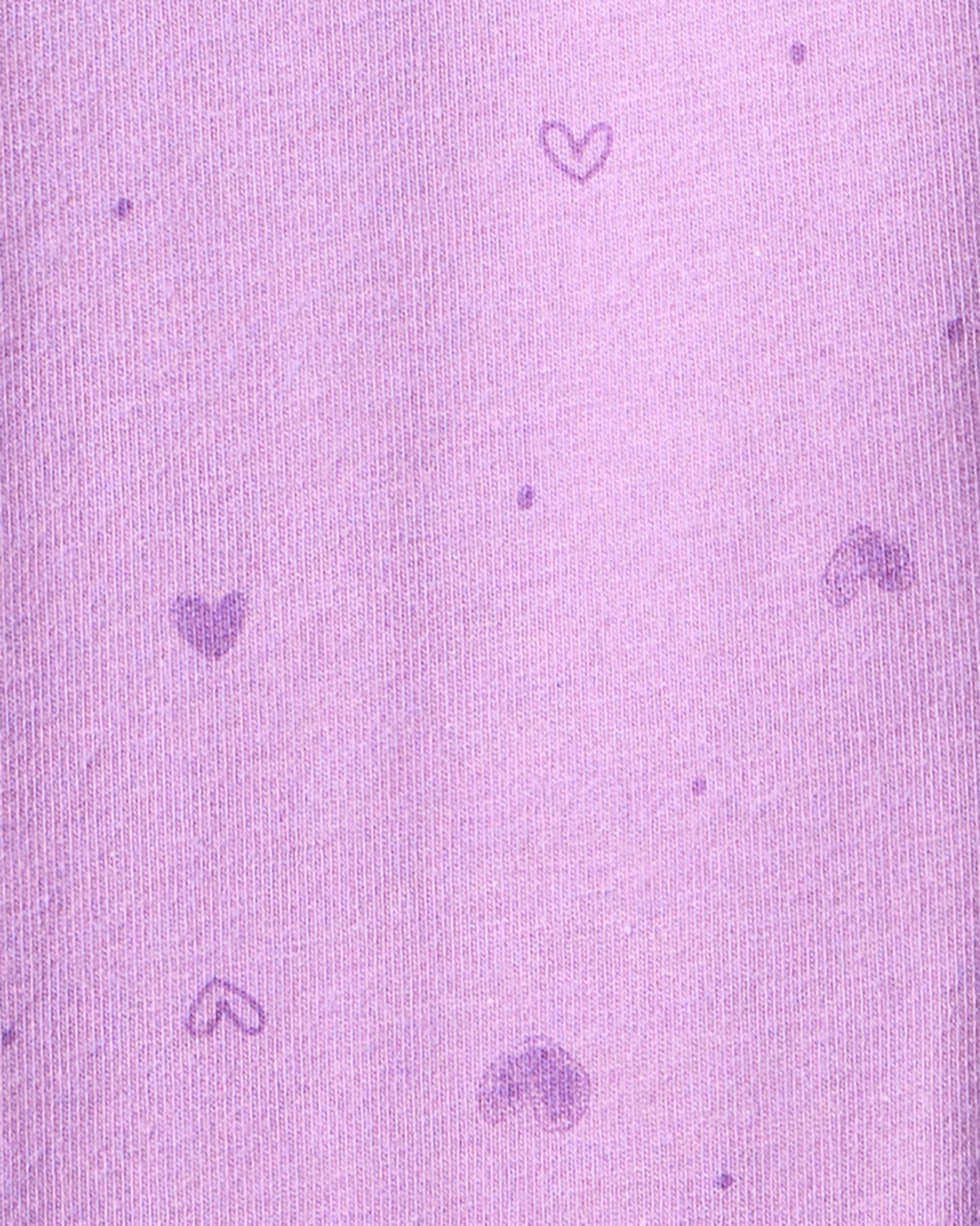 Girls Heart Print Cotton Pull-On Stretch Leggings - Purple