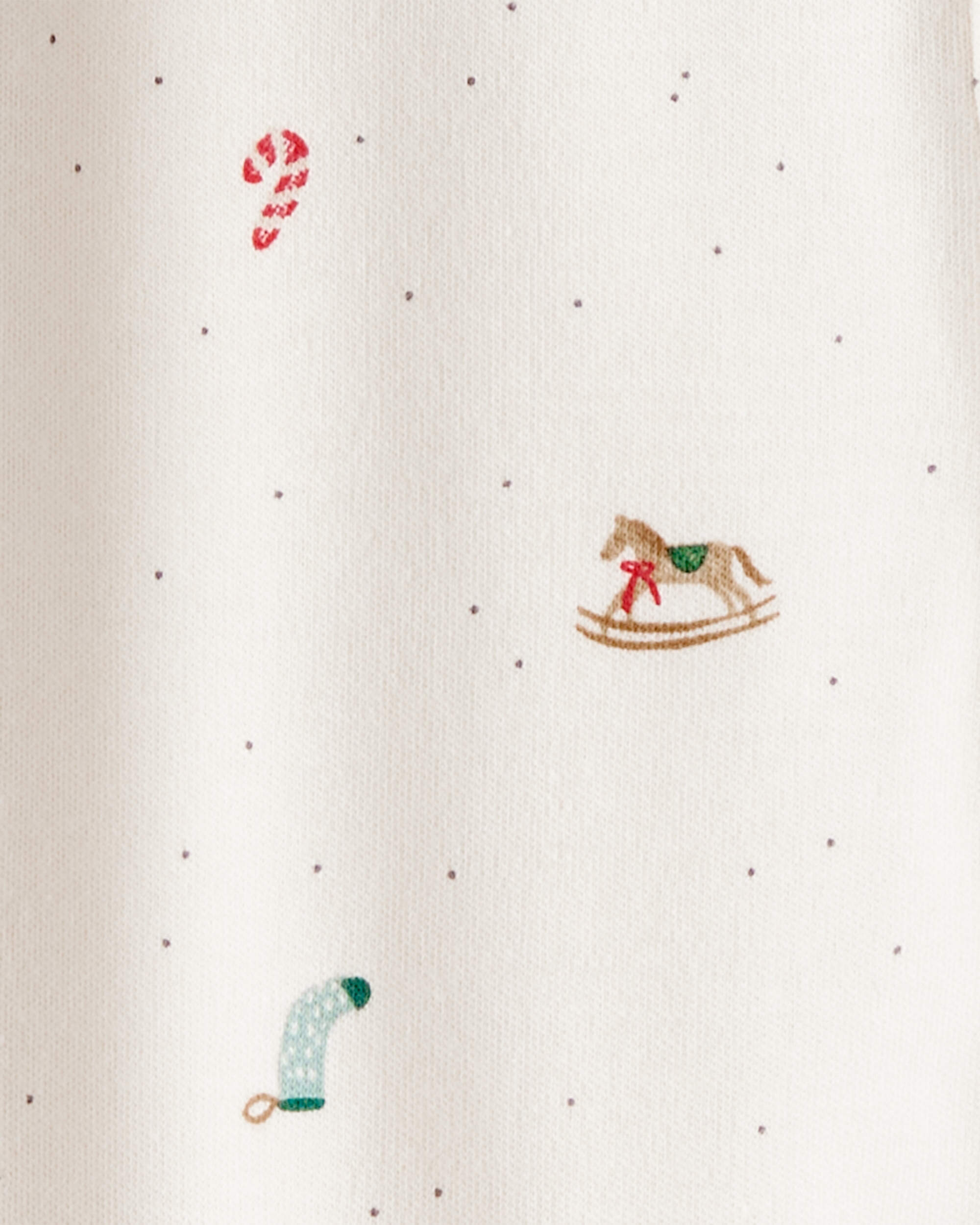 Baby Christmas Microprint 100% Cotton Sleeper - Cream