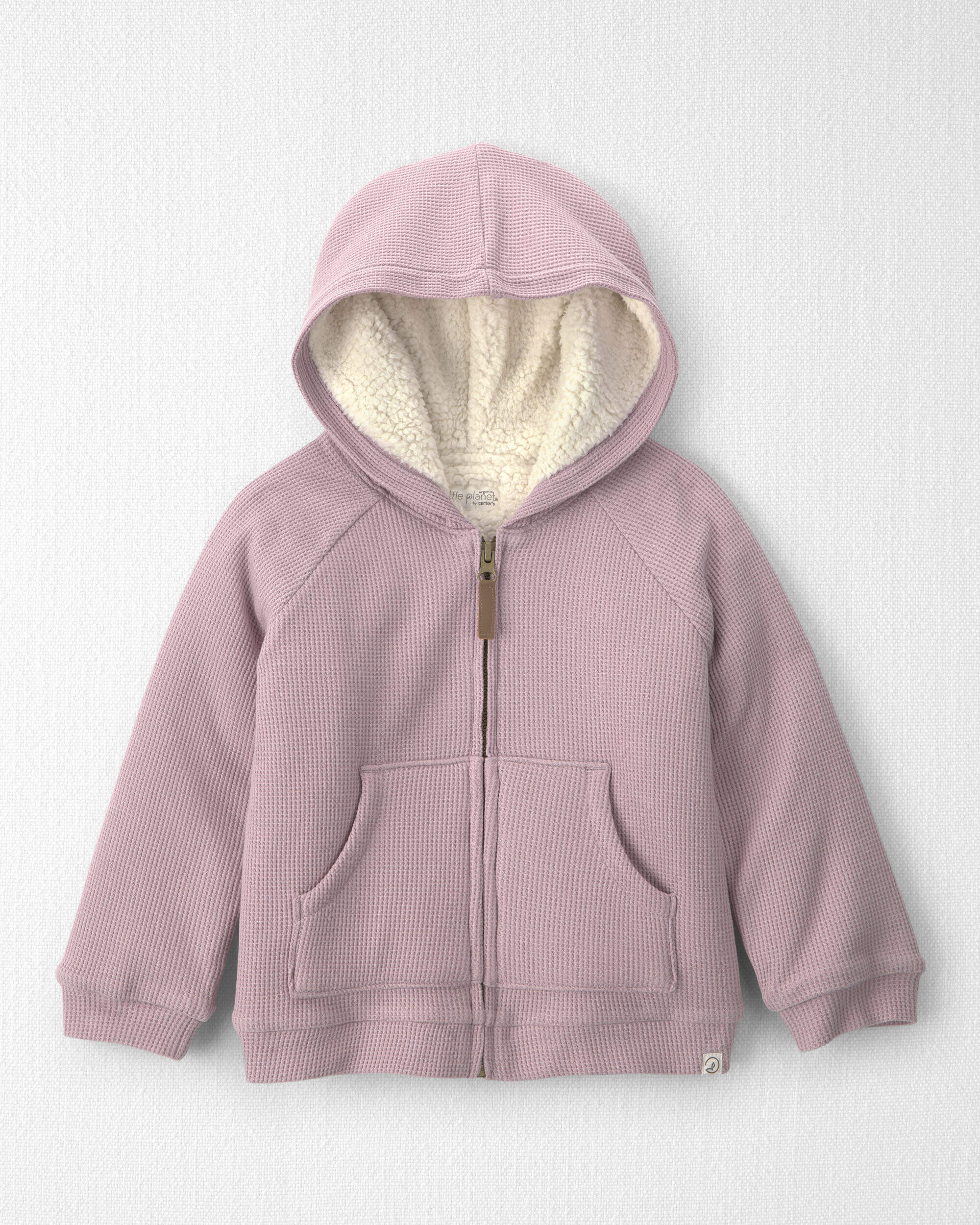 Toddler Girl Recycled Teddy Fleece Waffle Knit Hooded Jacket Made with Organic Cotton
