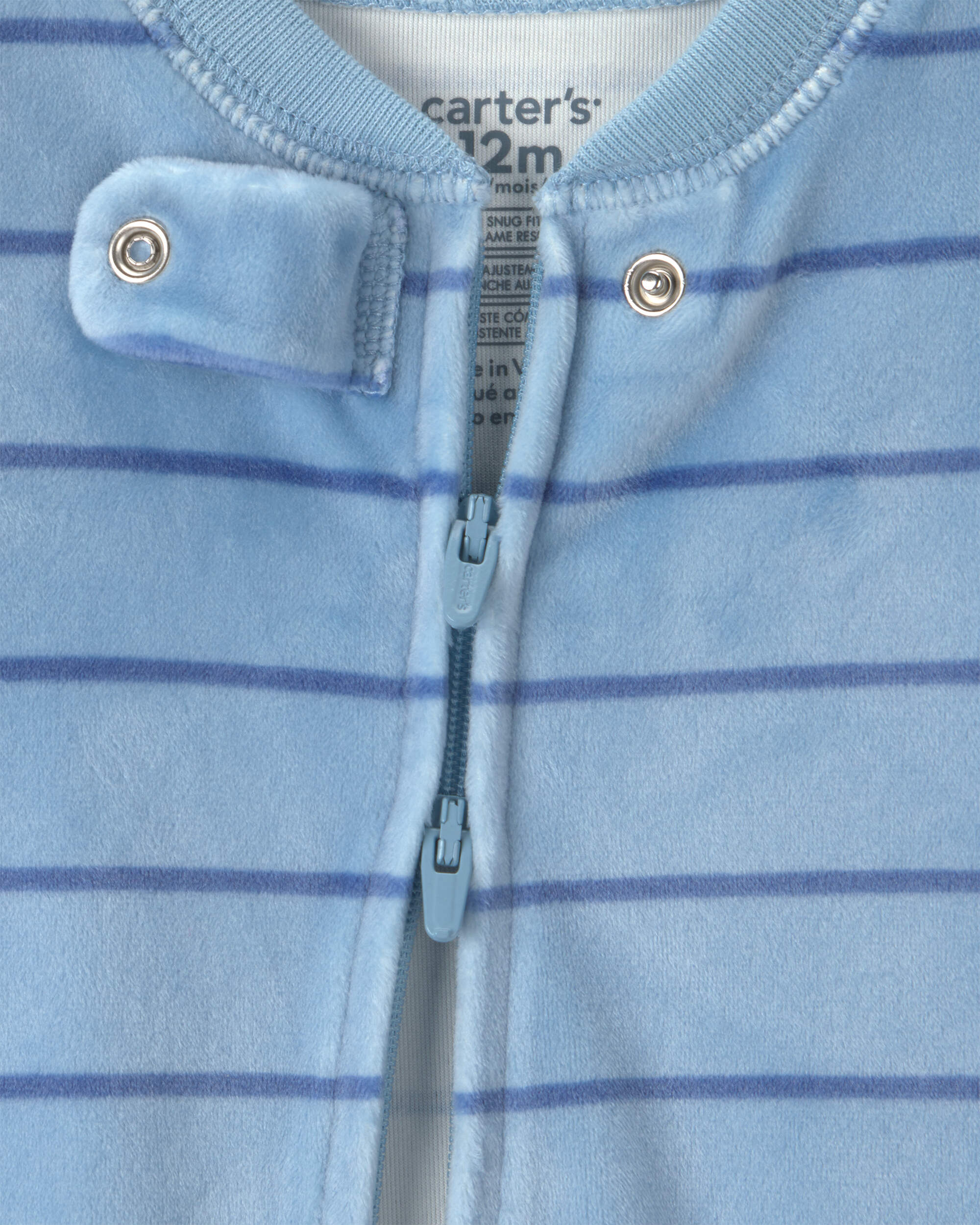 Baby Boy 1-Piece Striped Raccoon 2-Way Zip DreamPlush Snug Fit Footed Pyjama - Blue
