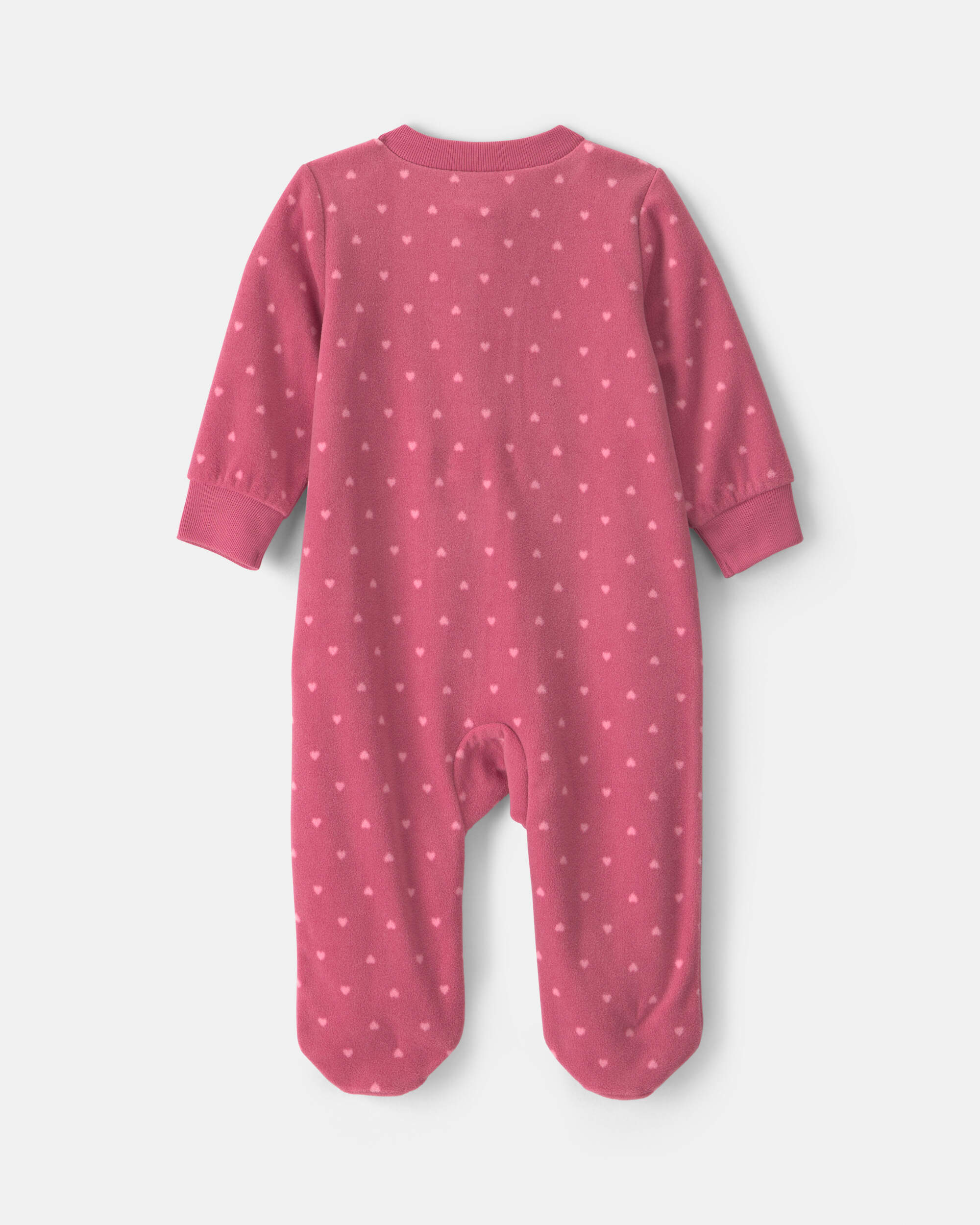 Baby Girl Heart Fleece 2-Way Zip Sleeper - Pink