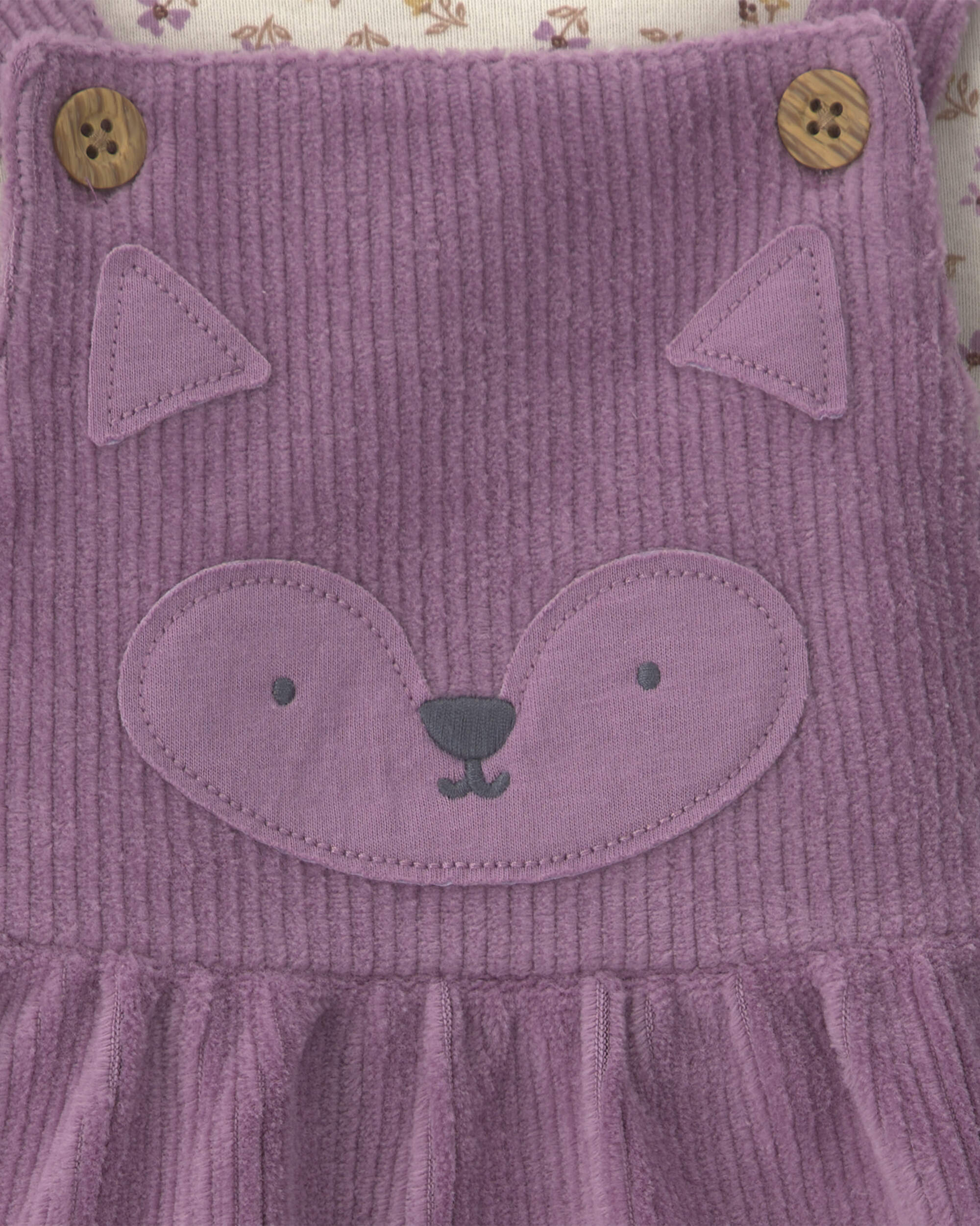 Baby Girl 2-Piece Fox Velvety Long-Sleeve Dress Set - Purple/Cream