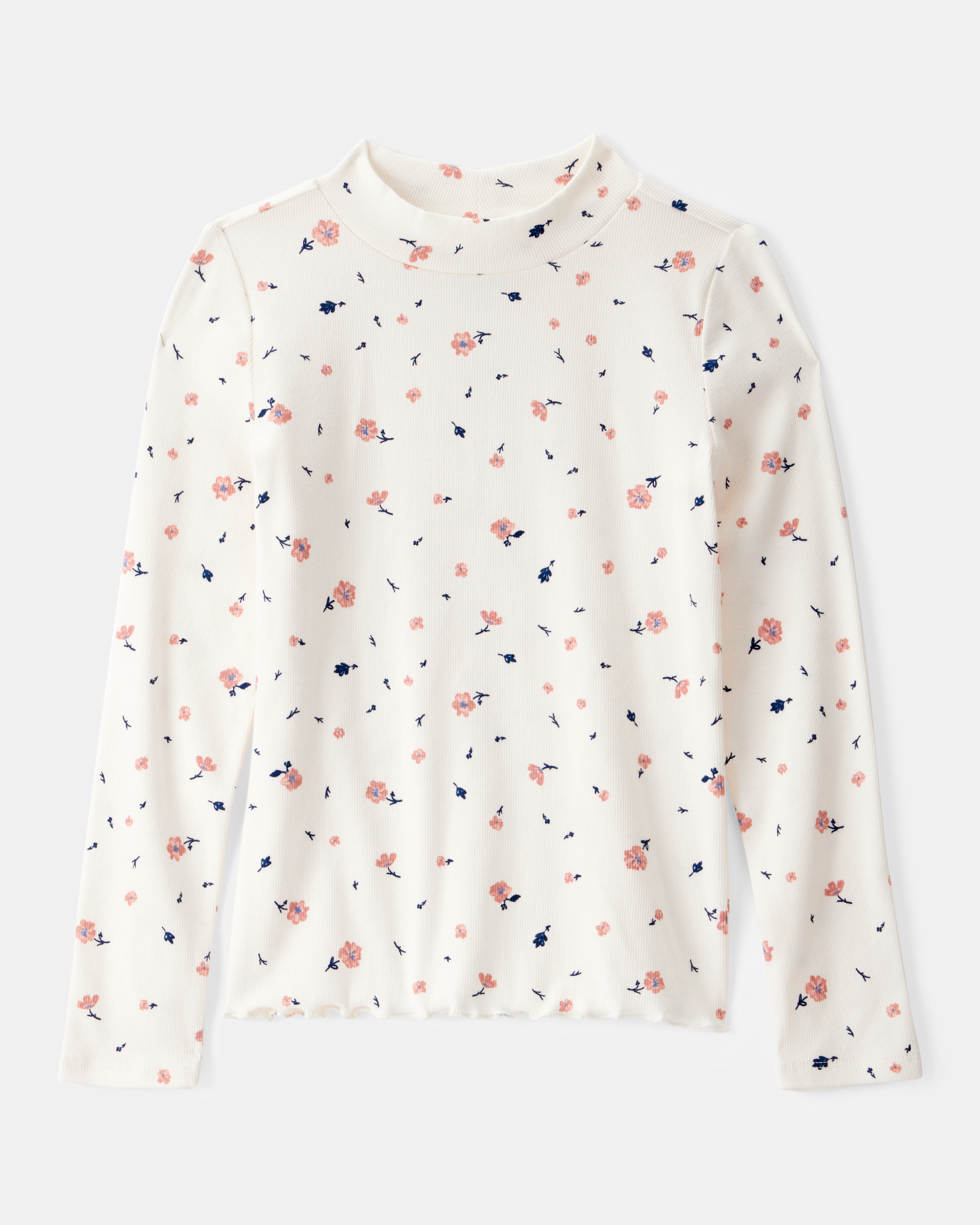 Girls Mock Neck Floral Print Long-Sleeve Top - White