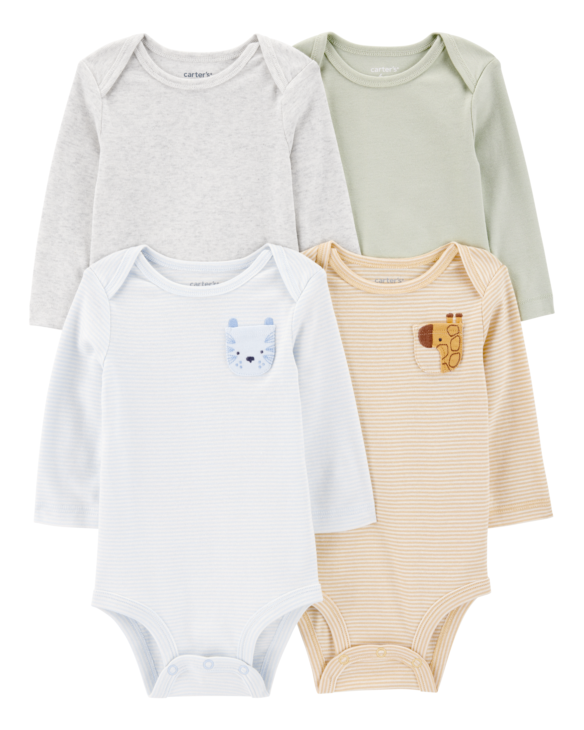 Baby 4-Pack Animal Pocket Bodysuits