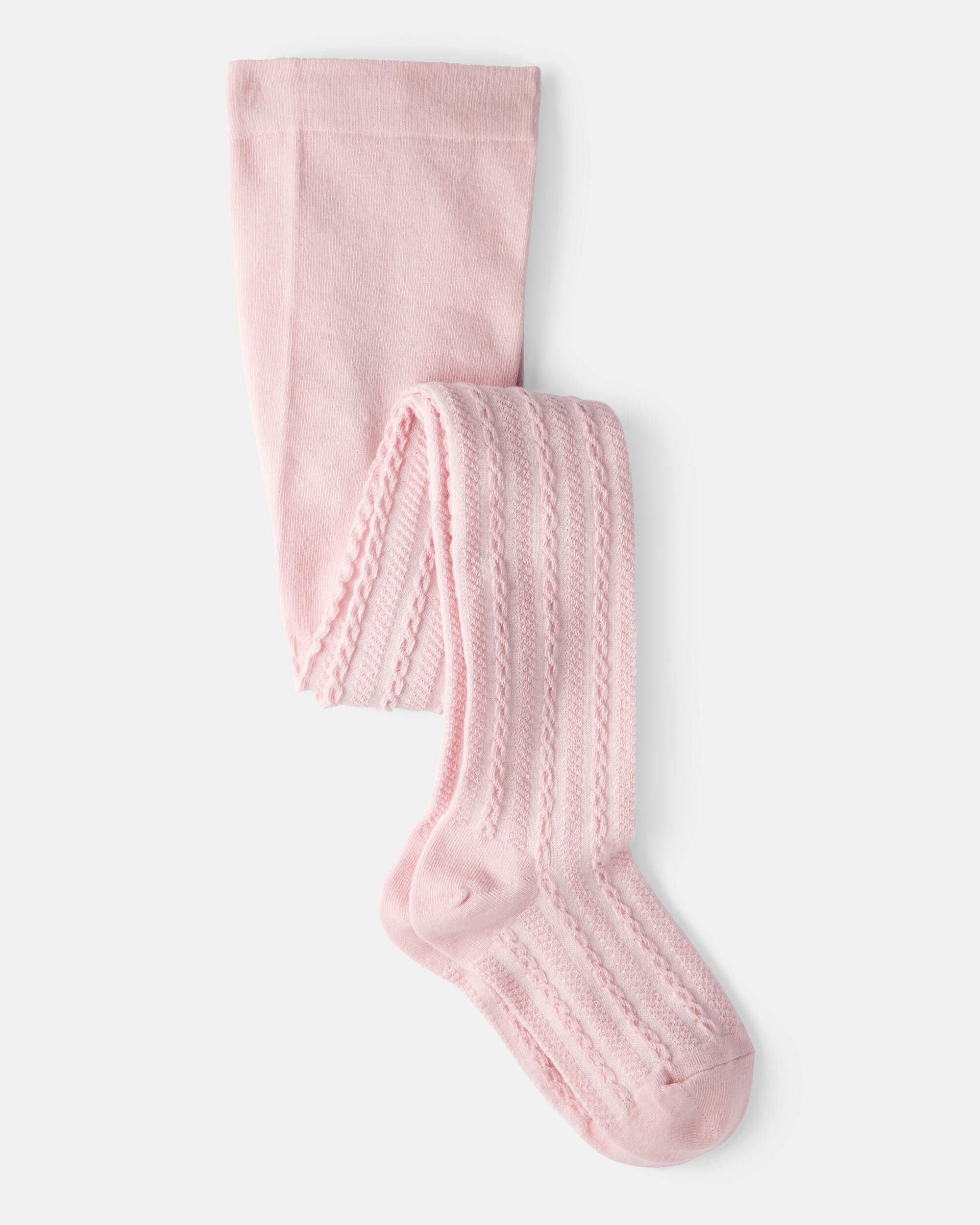 Girls Cable Knit Tights - Pink