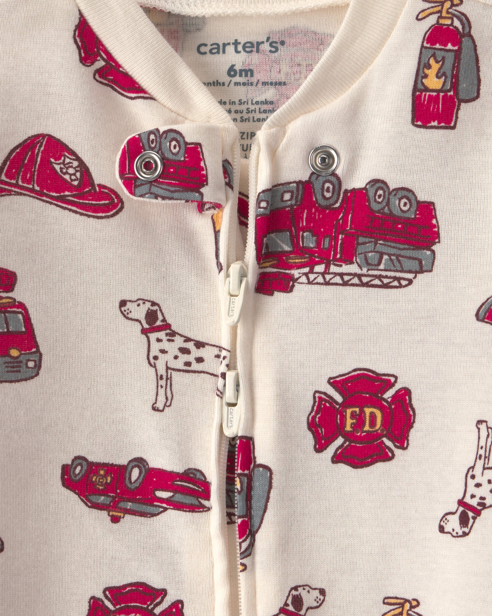 Baby Boy 2-Pack 2-Way Zip Solid Firetrucks Sleepers