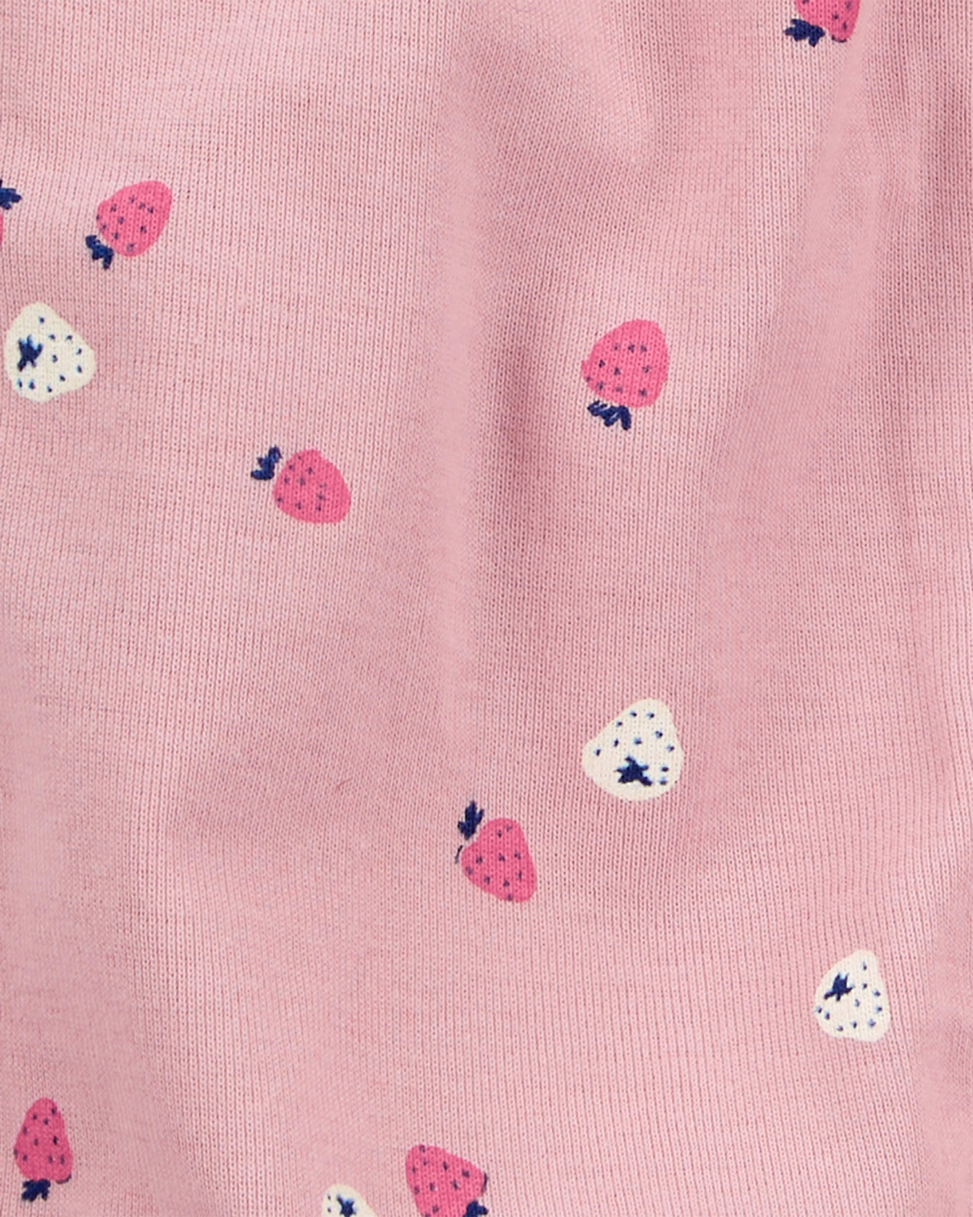 Baby Girl Strawberry Print Ribbed Short-Sleeve Romper - Pink