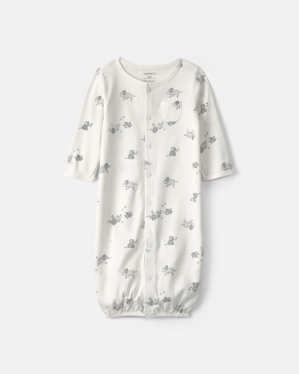 Baby Elephant 100% Cotton Converter Gown - Ivory