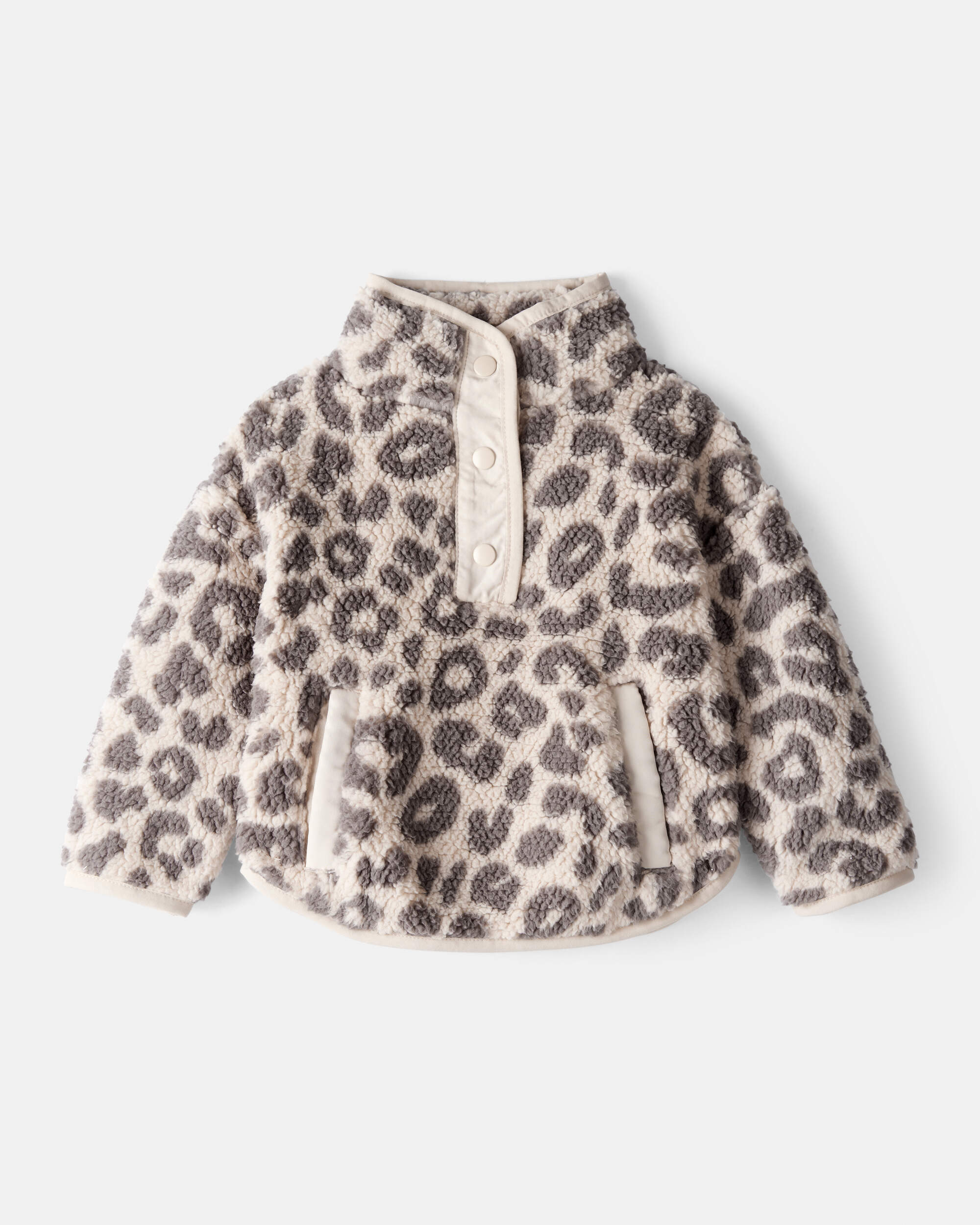 Baby Girl Cheetah Sherpa Quarter-Zip Pullover - Brown