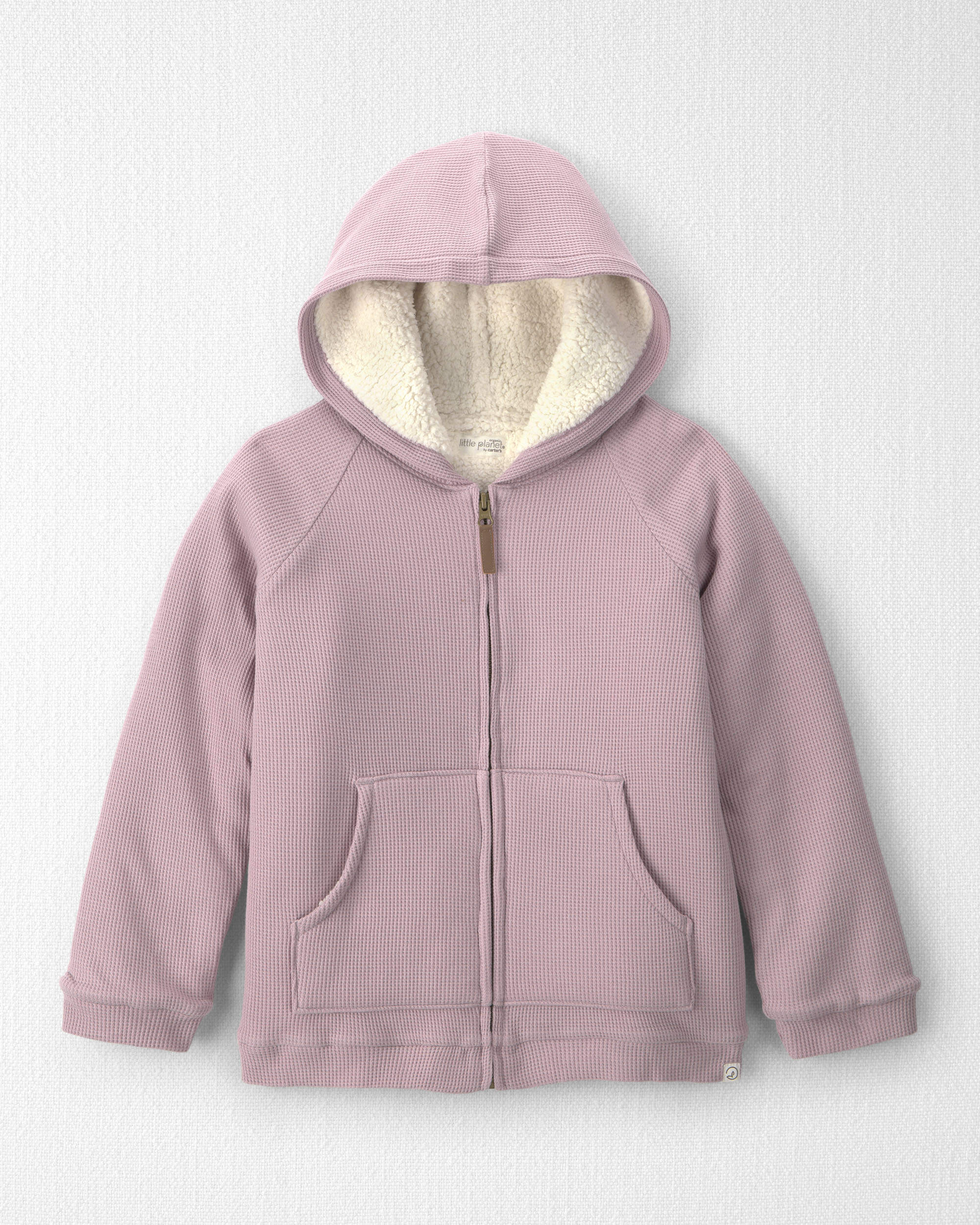 Girls Recycled Teddy Fleece Waffle Knit Hooded Jacket Made with Organic Cotton