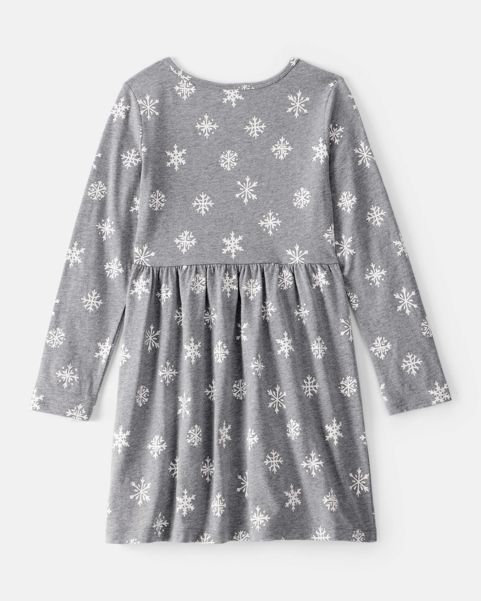 Girls Snowflake Print Cotton Long-Sleeve Dress - Grey