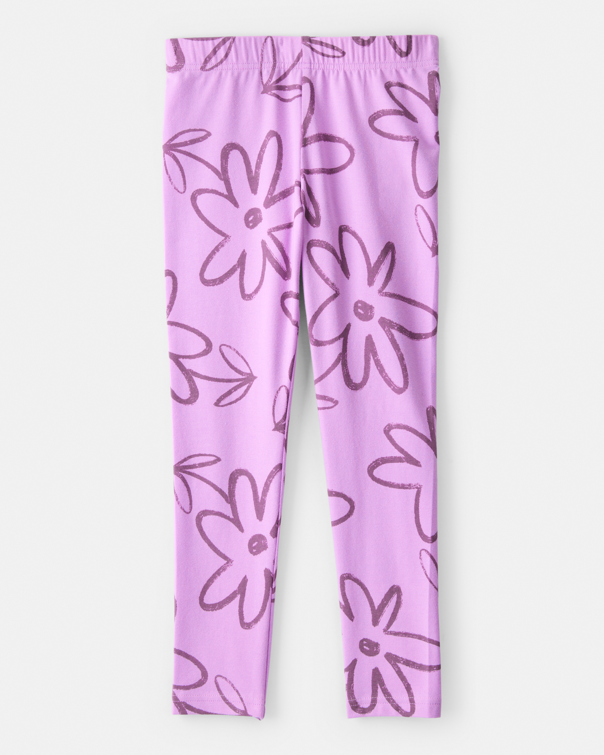 Girls Floral Pull-On Stretch Leggings - Purple