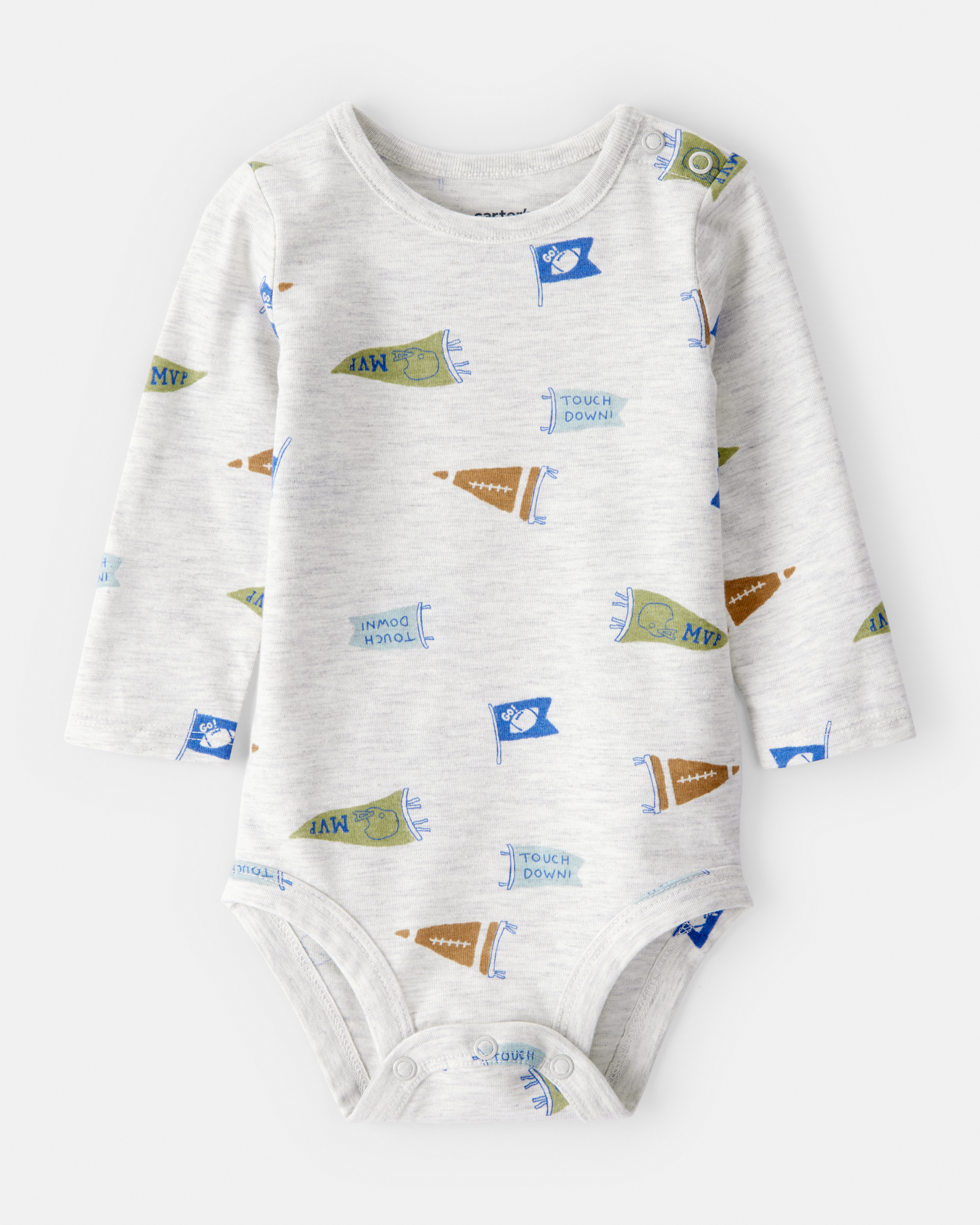 Baby Boy Football Print Long-Sleeve Fashion Bodysuit - Grey