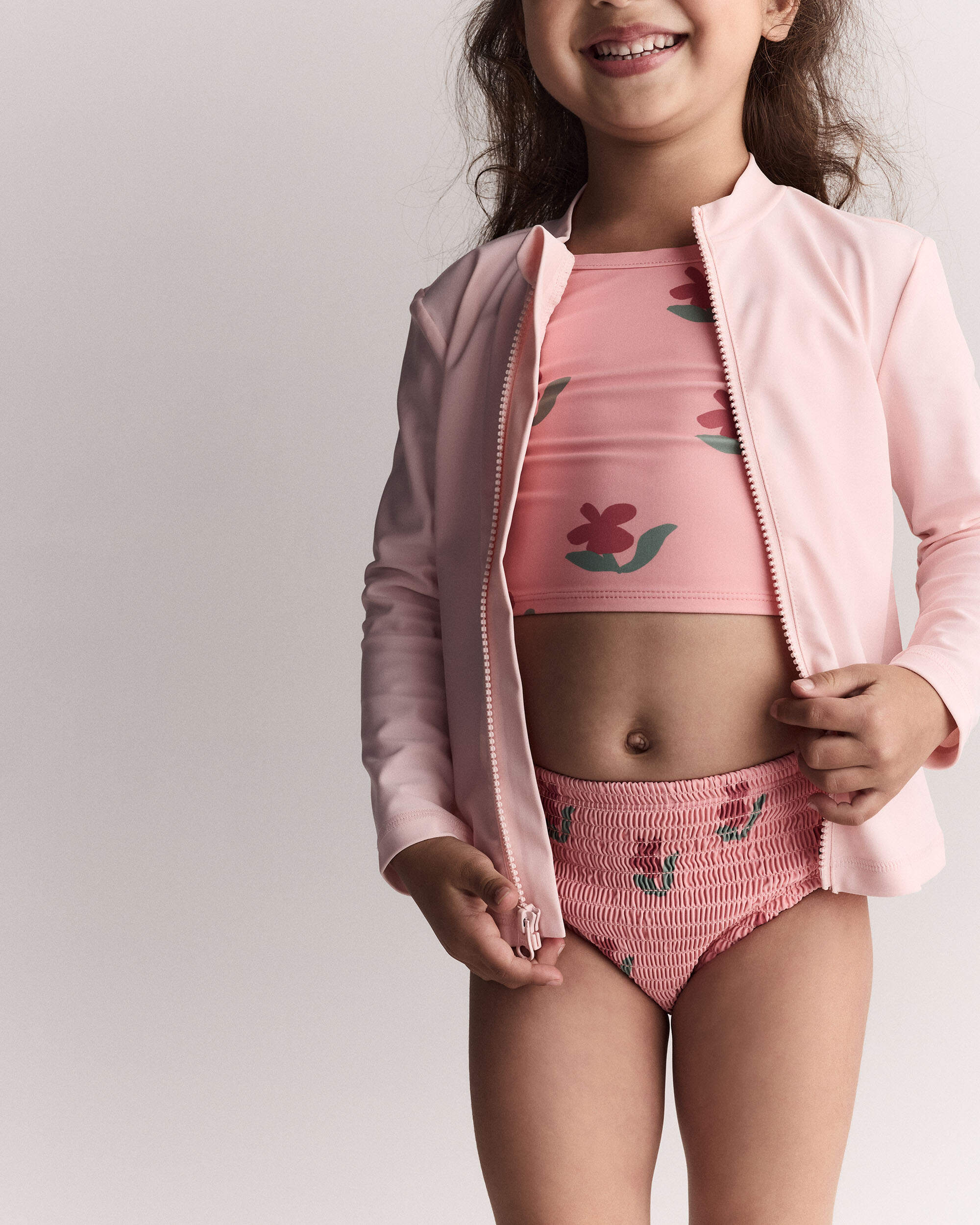 Toddler Girl Smocked Tankini Floral Print - Pink