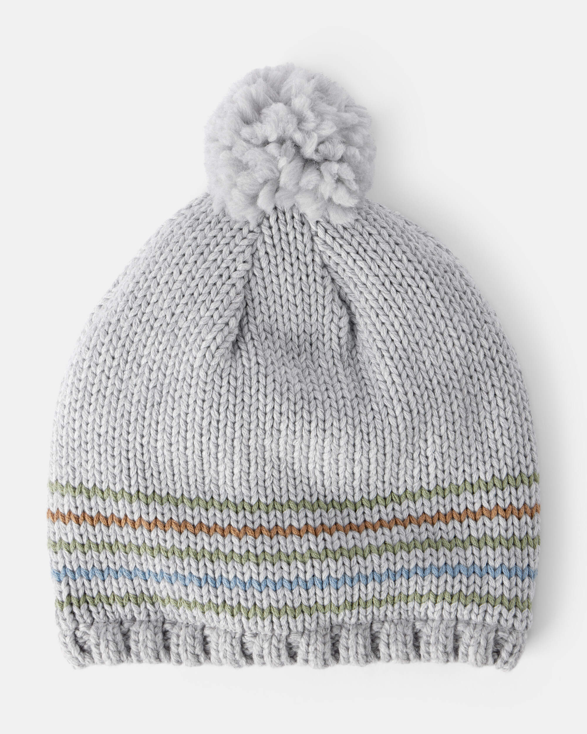 Boys Striped Pom Winter Hat - Grey
