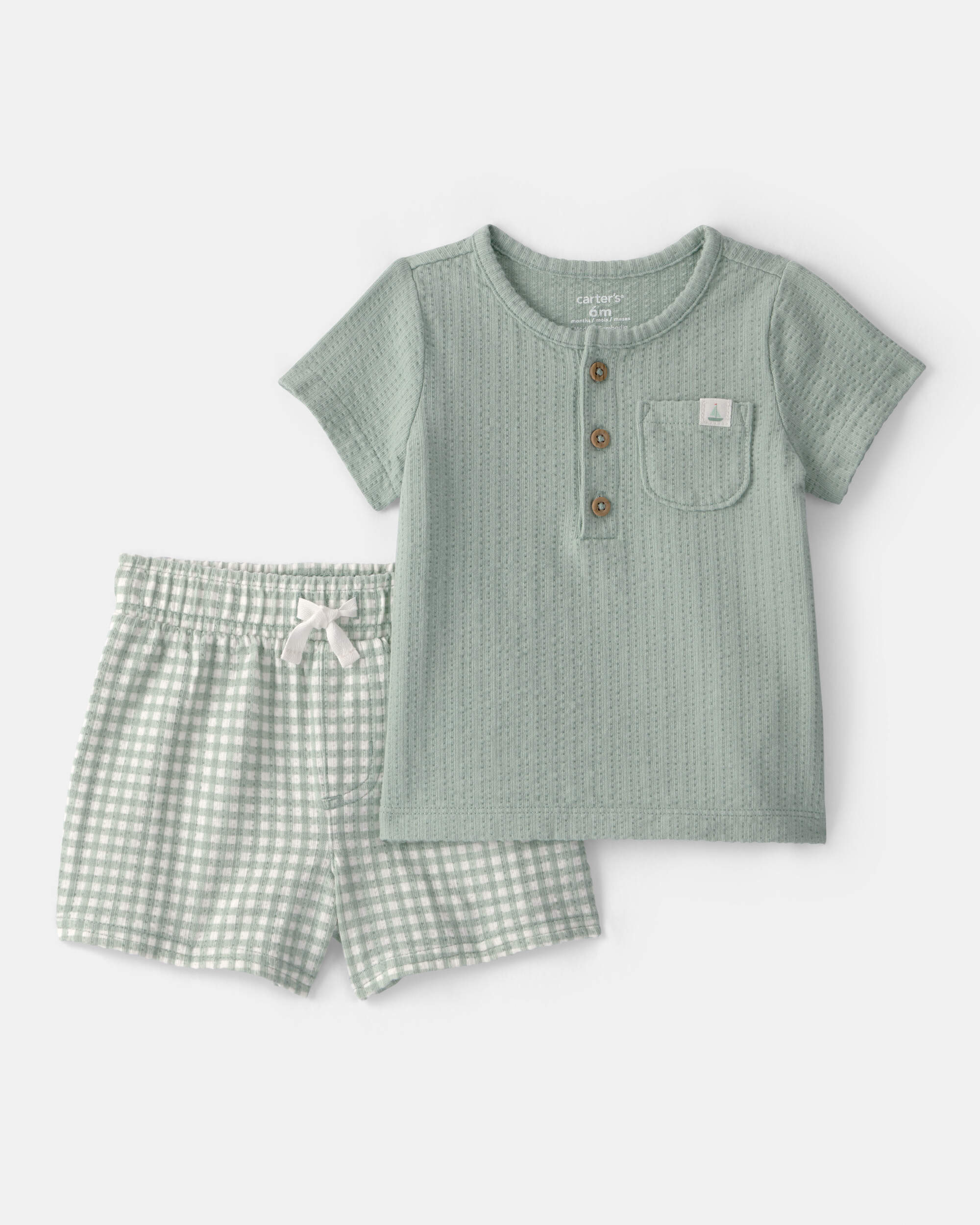 Baby 2-Piece Gingham Top & Short Set - Green