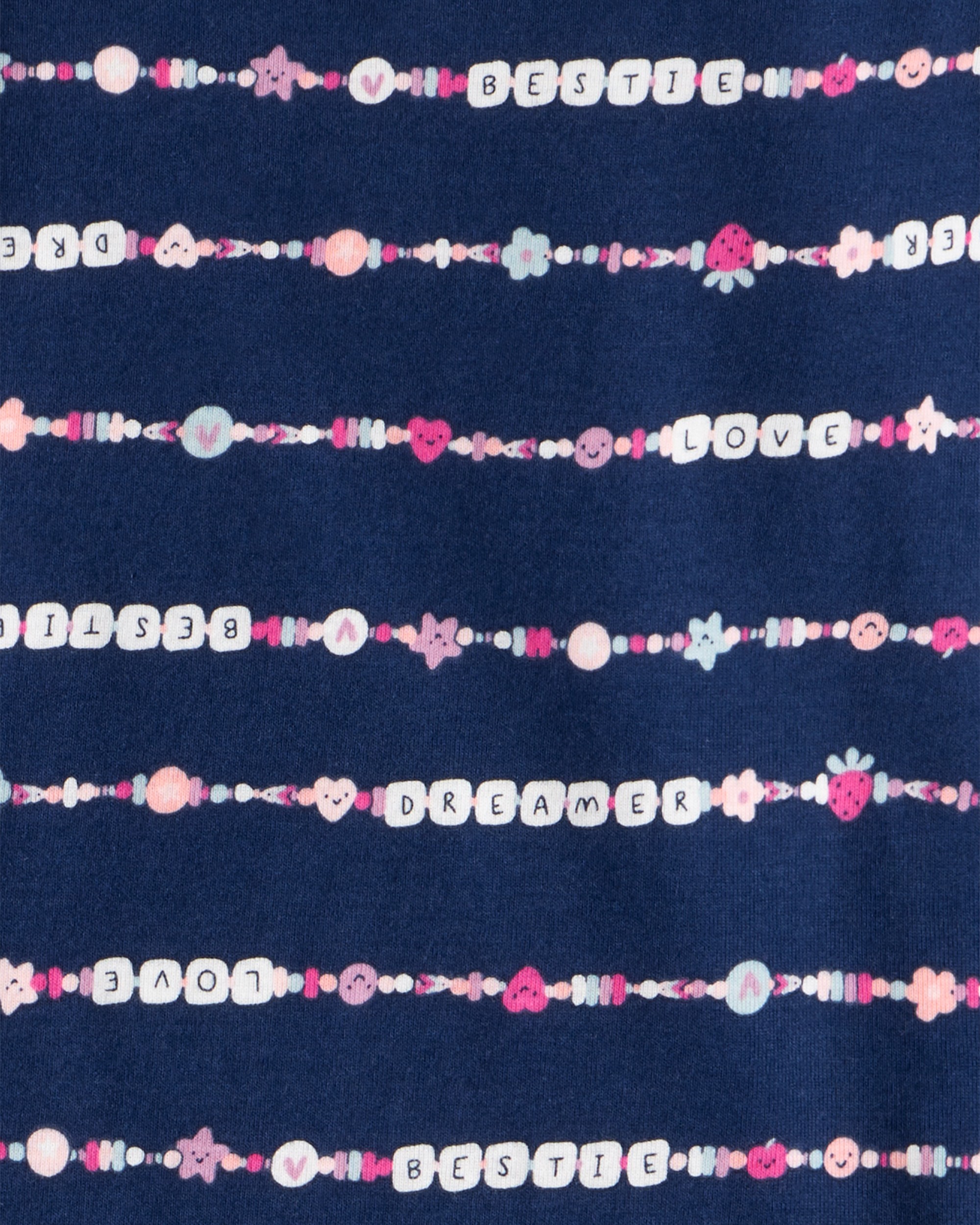 Girls Heart Print 100% Cotton Long-Sleeve Snug Fit 4-Piece Pyjamas - Navy/Pink