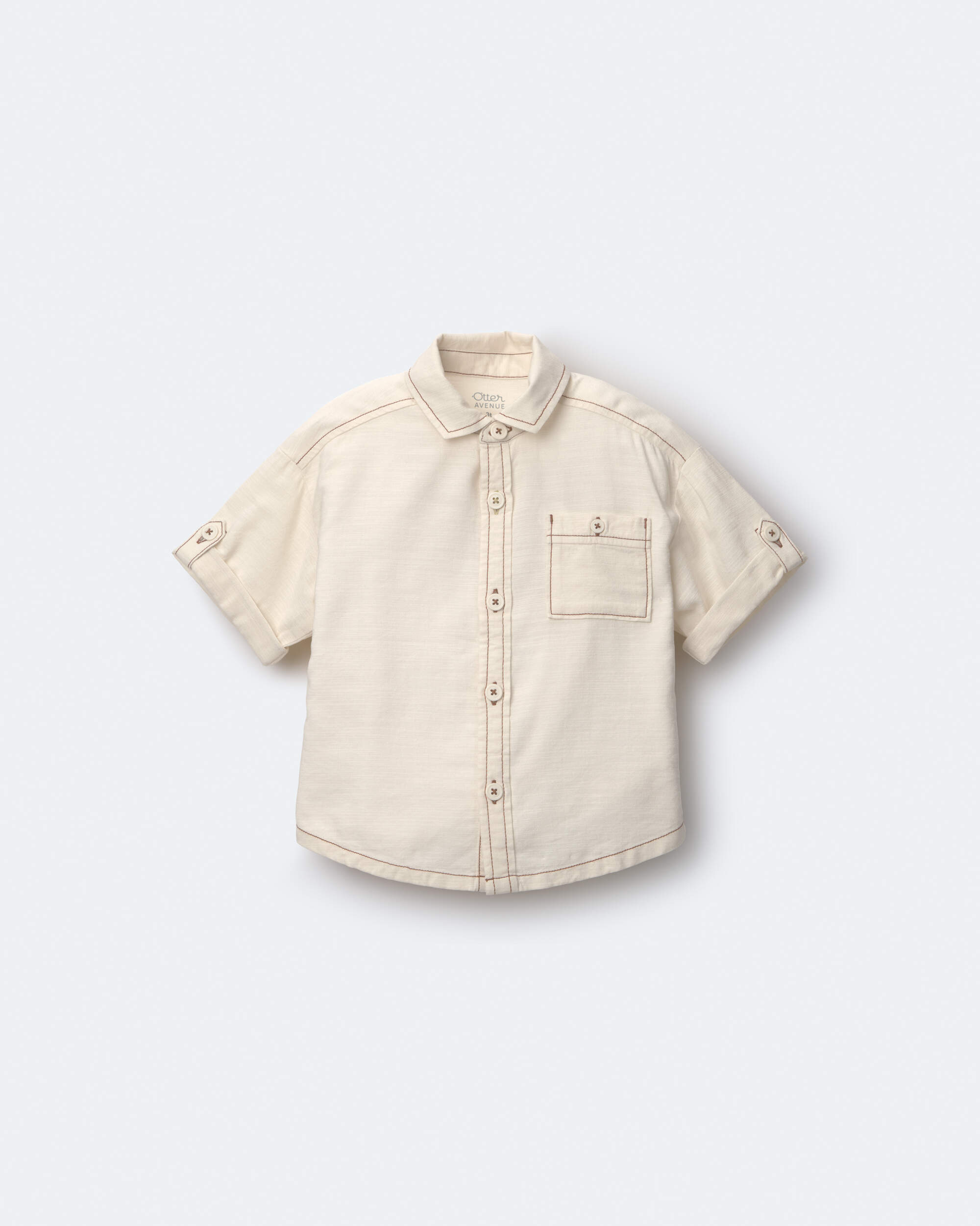 Toddler Boy Button-Down Short Sleeve Shirt - Cream