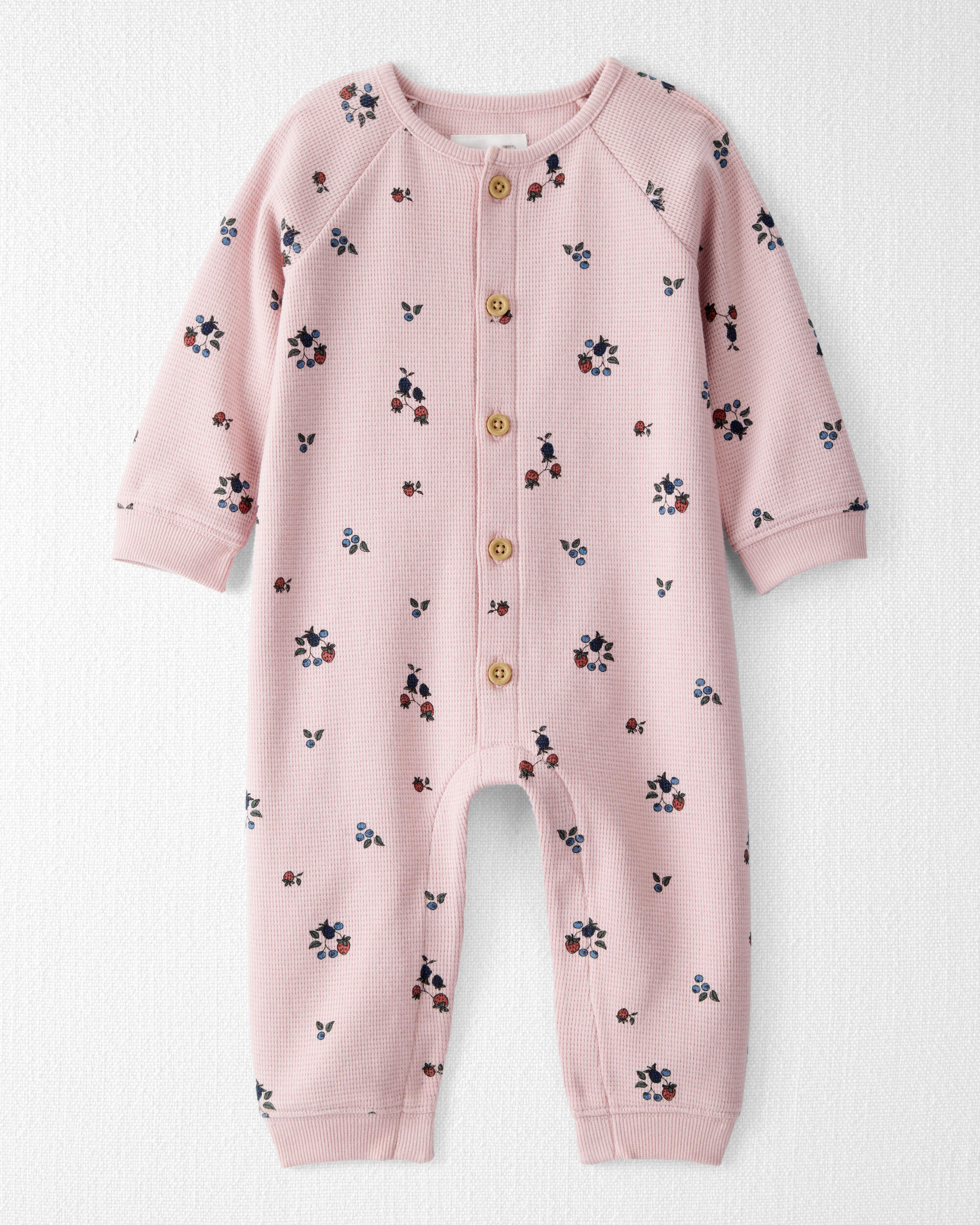 Baby Organic Cotton Waffle Knit Jumpsuit Berry Blossom Print