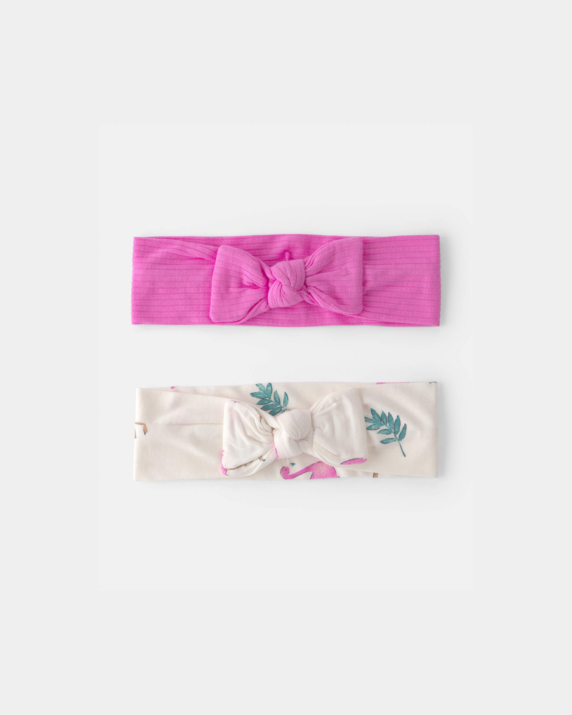 Baby Girl 2 Pack Flamingo Print Headwraps- Cream/Fuchsia