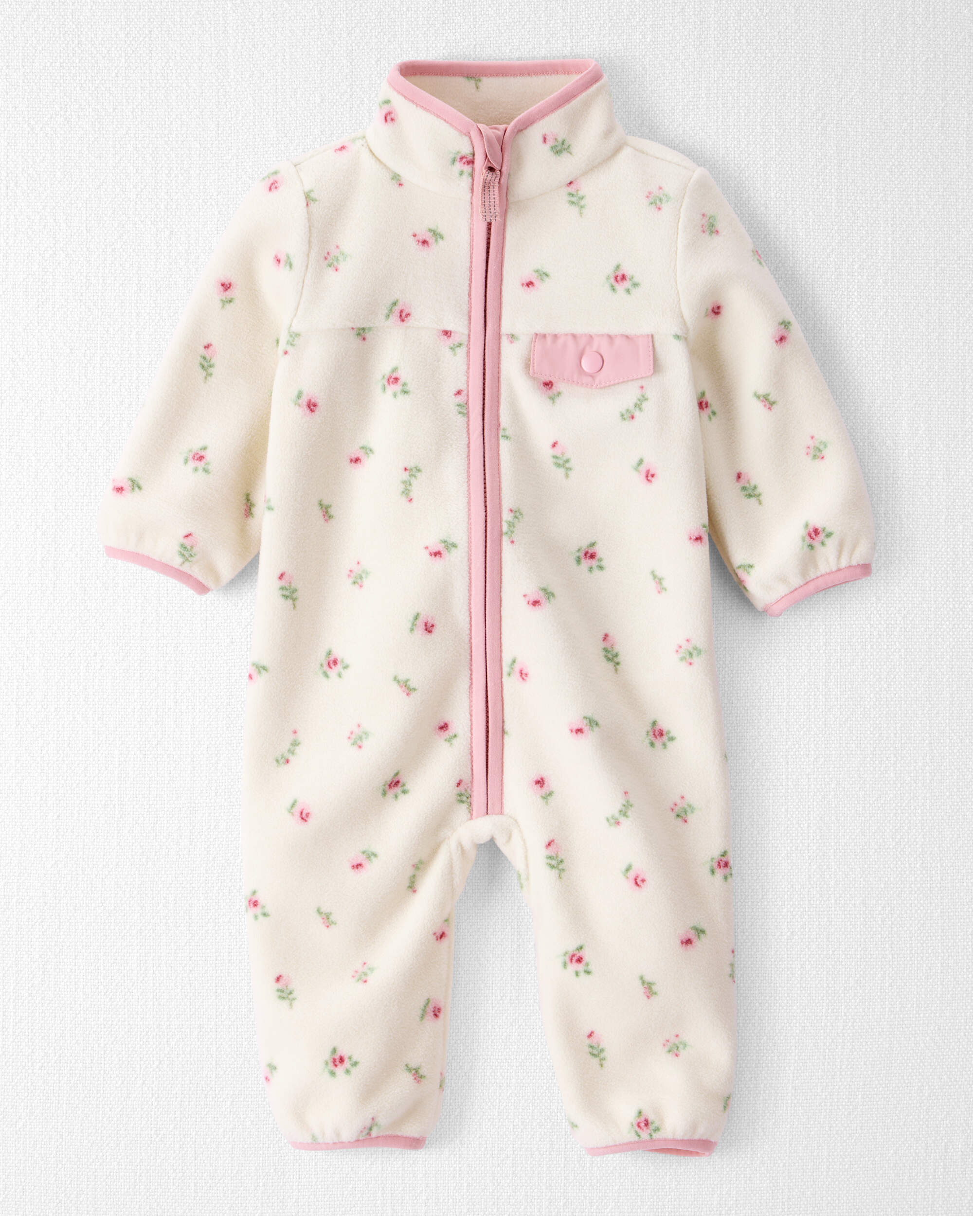 Baby Girl Recycled Microfleece Jumpsuit Radiant Rose Print
