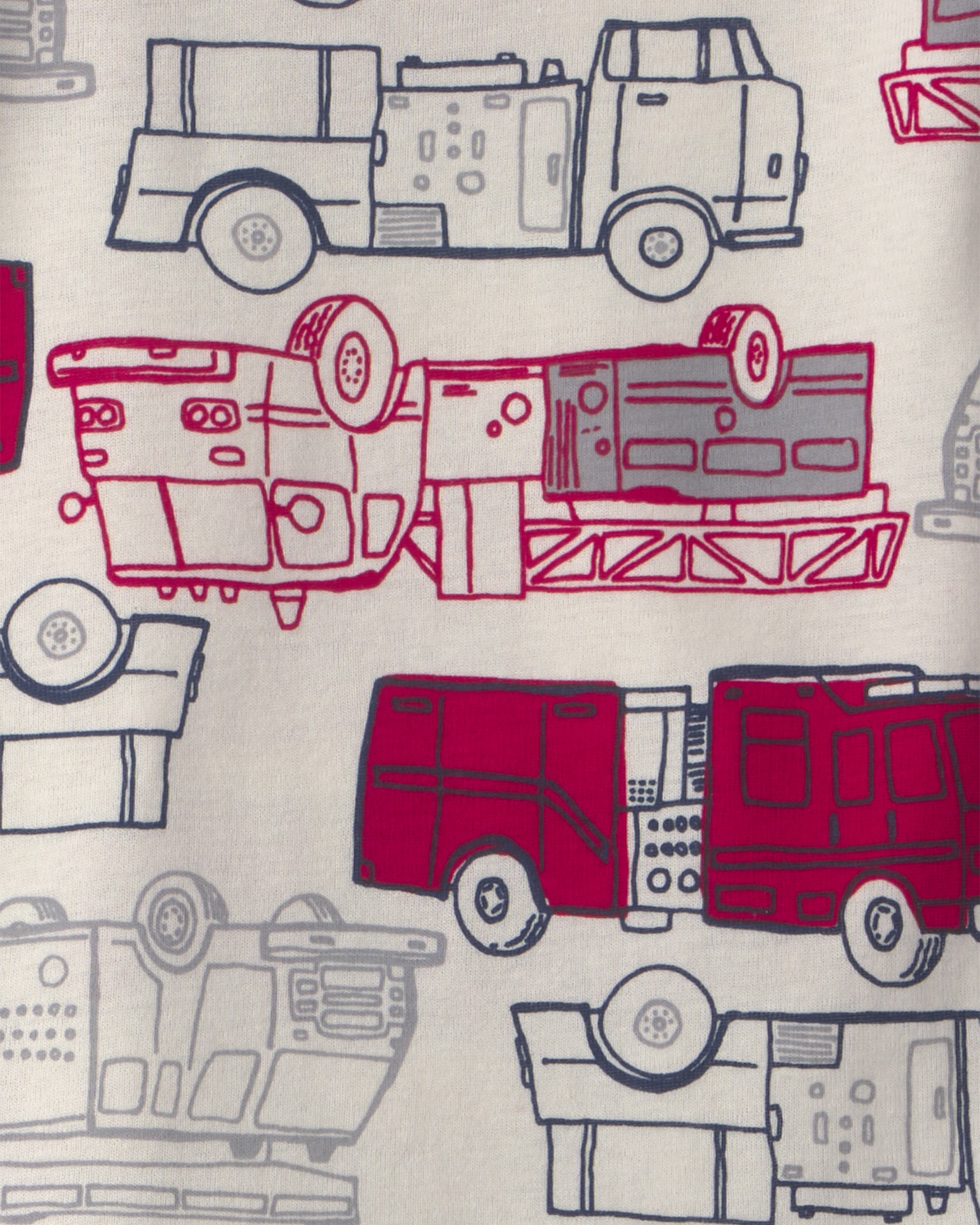 Toddler Boy 4-Piece 'Rescue Squad' 100% Cotton Snug Fit Pyjama Set - Red/Cream