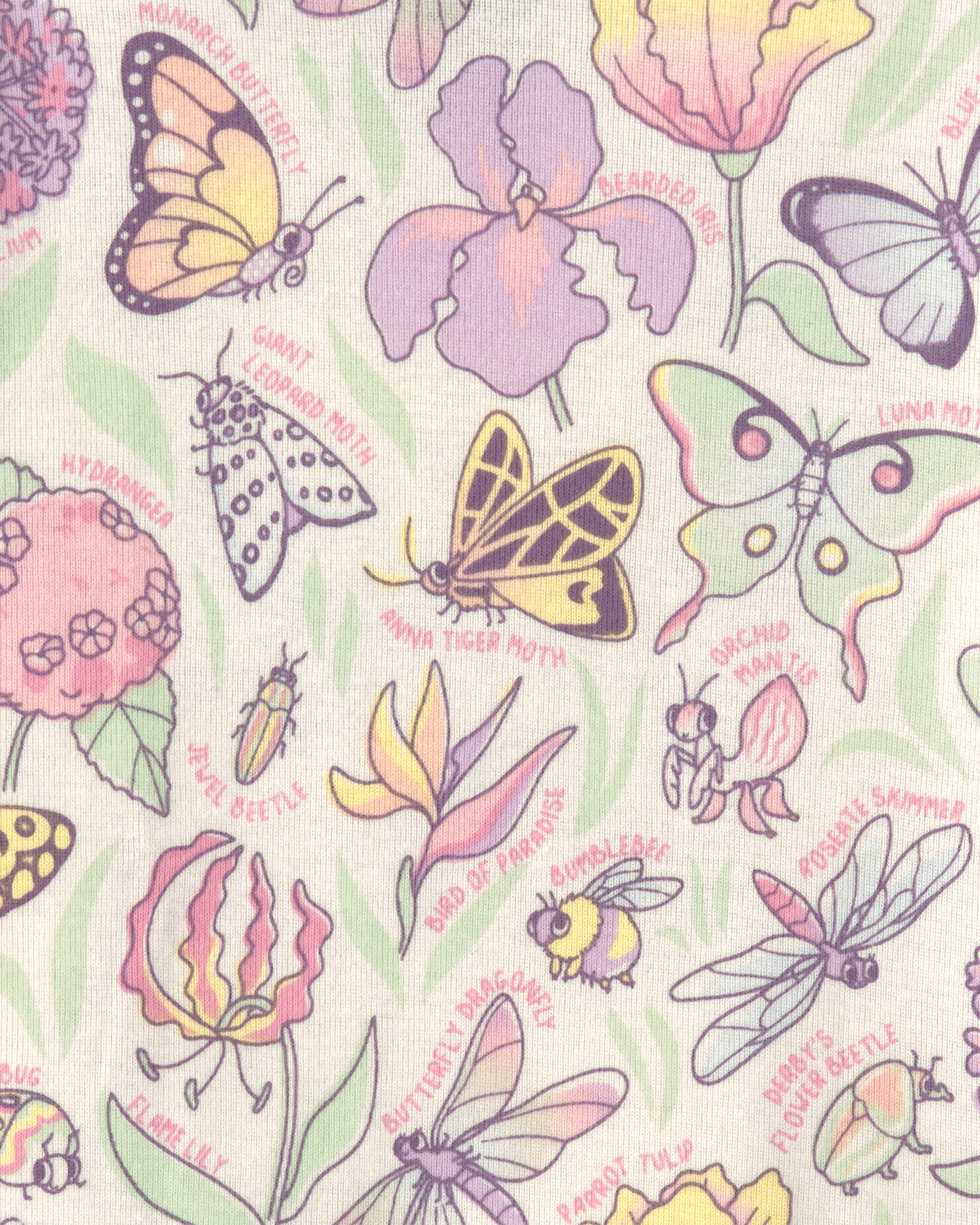 Girls Butterfly 100% Cotton Snug Fit 2-Piece Pajama Set - Cream