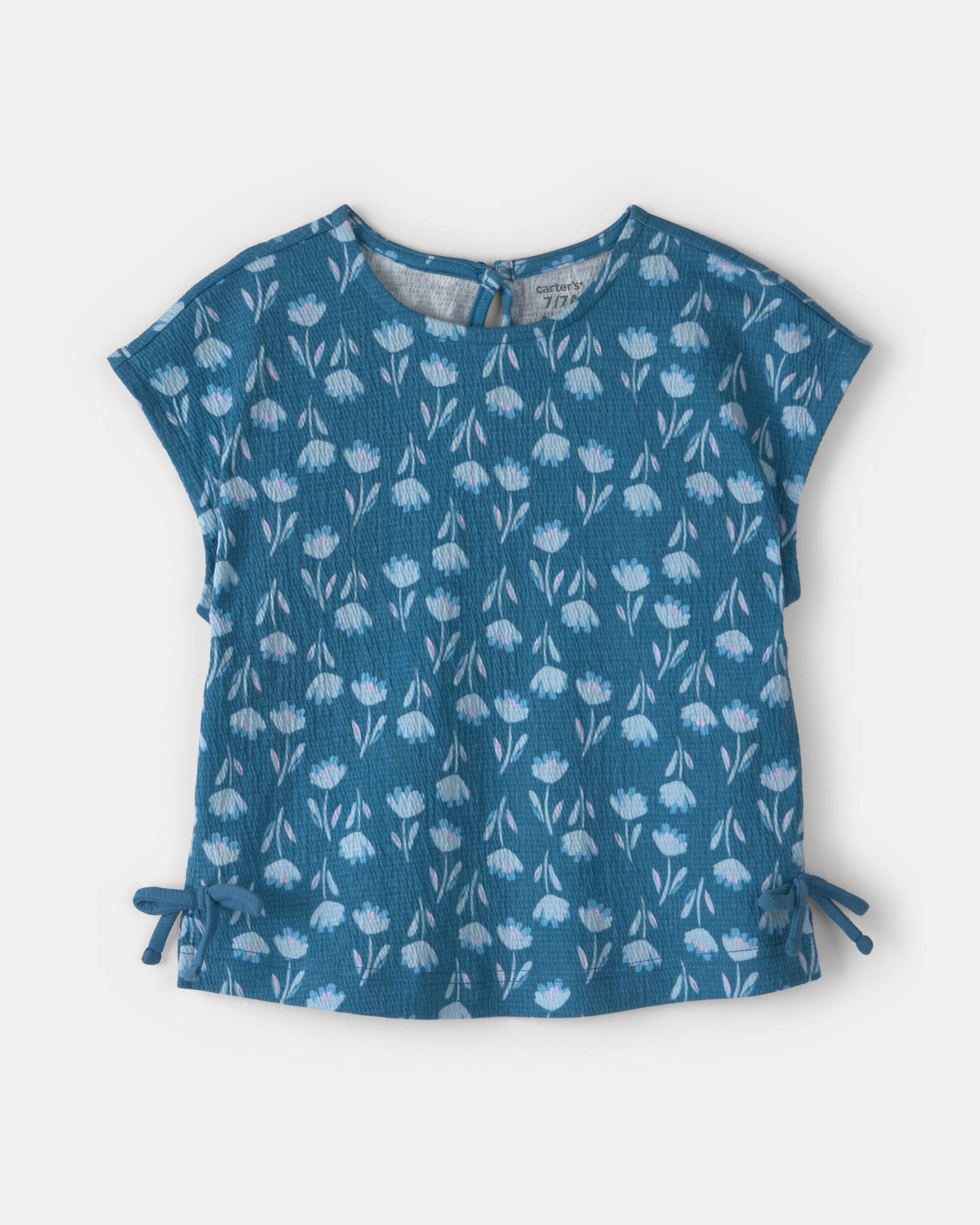 Girls Floral Short-Sleeve Top - Navy Blue