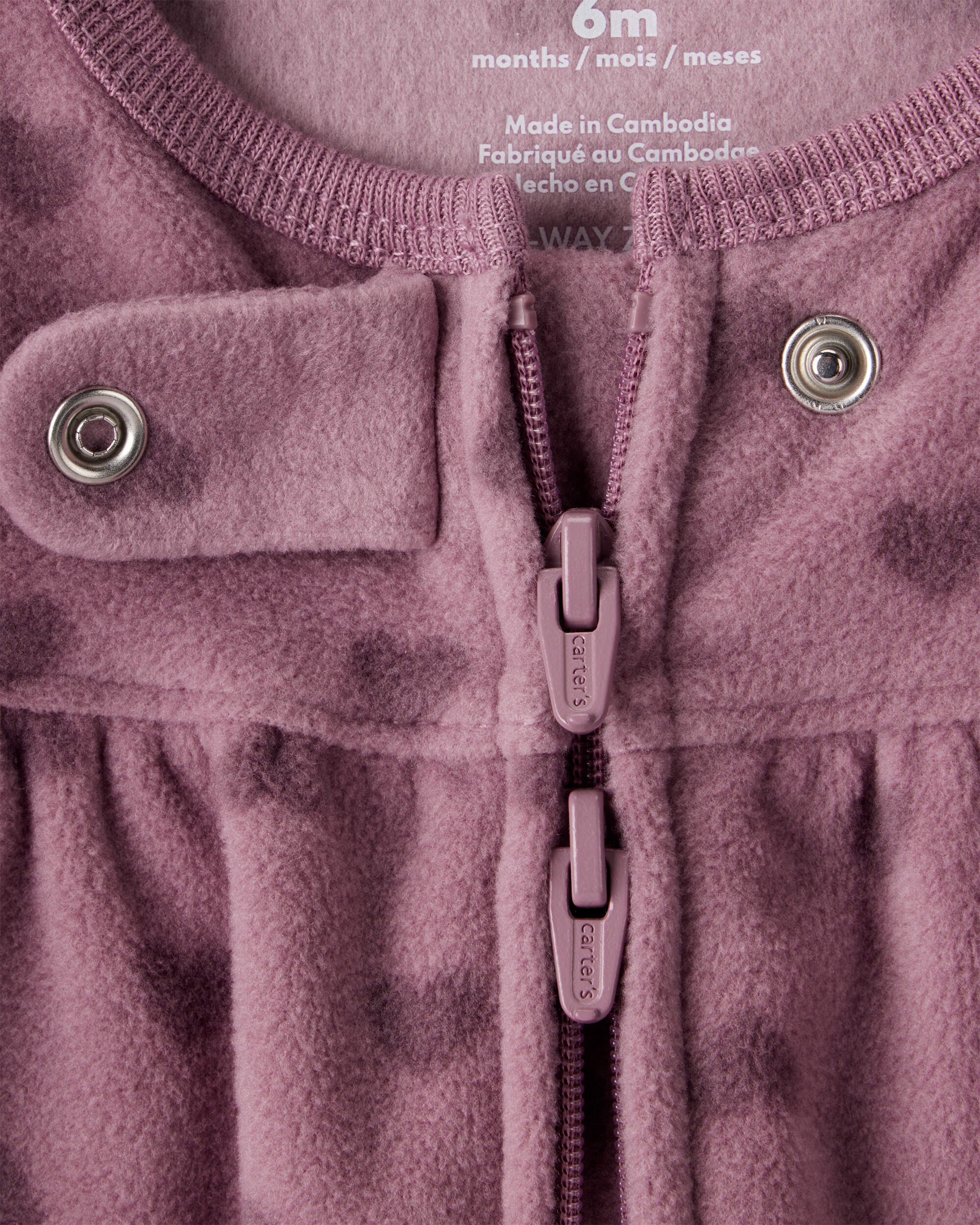 Baby Girl Heart Print Fleece Long-Sleeve Loose Fit Sleeper - Purple