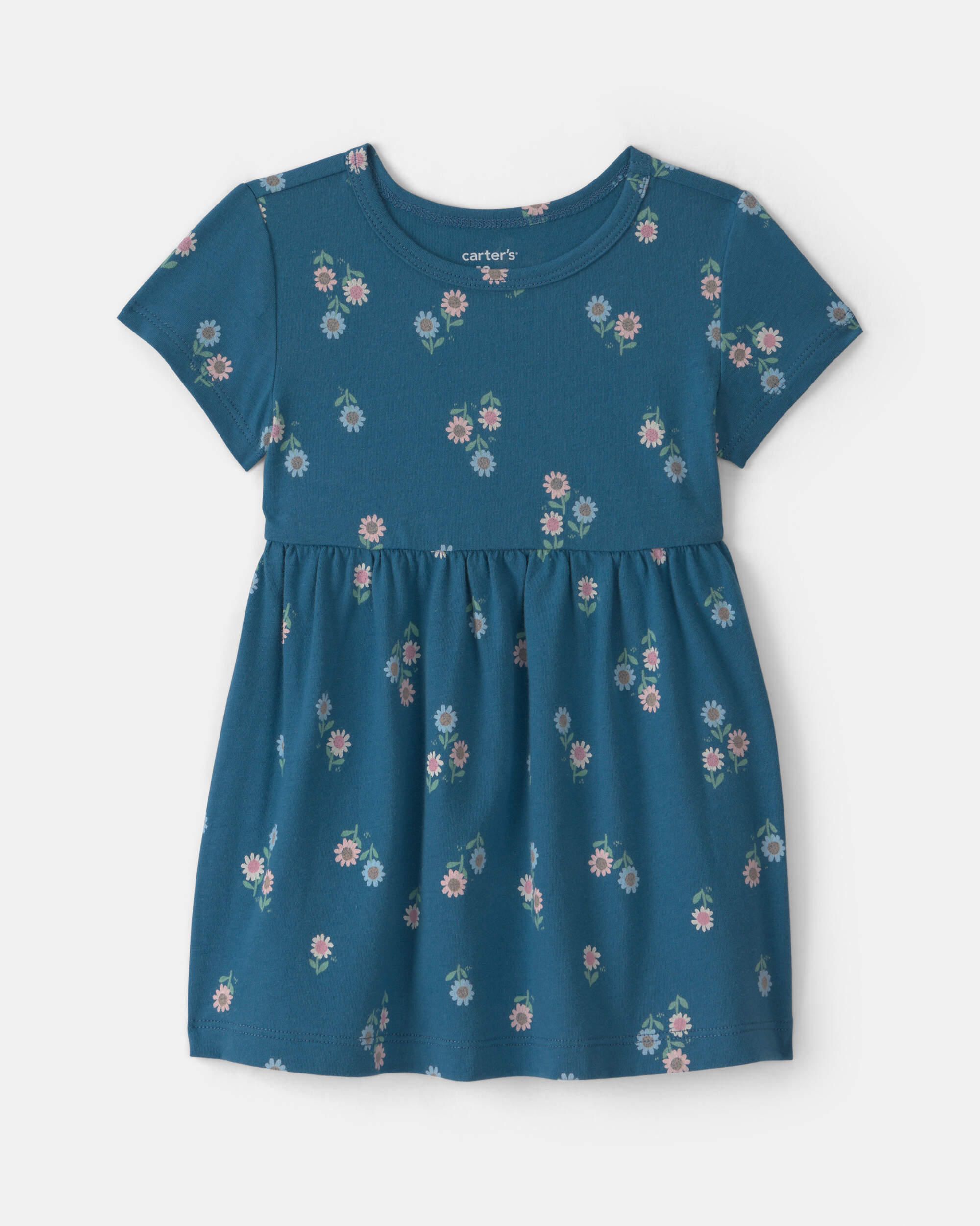 Baby Girl Floral Short-Sleeve Dress - Navy Blue