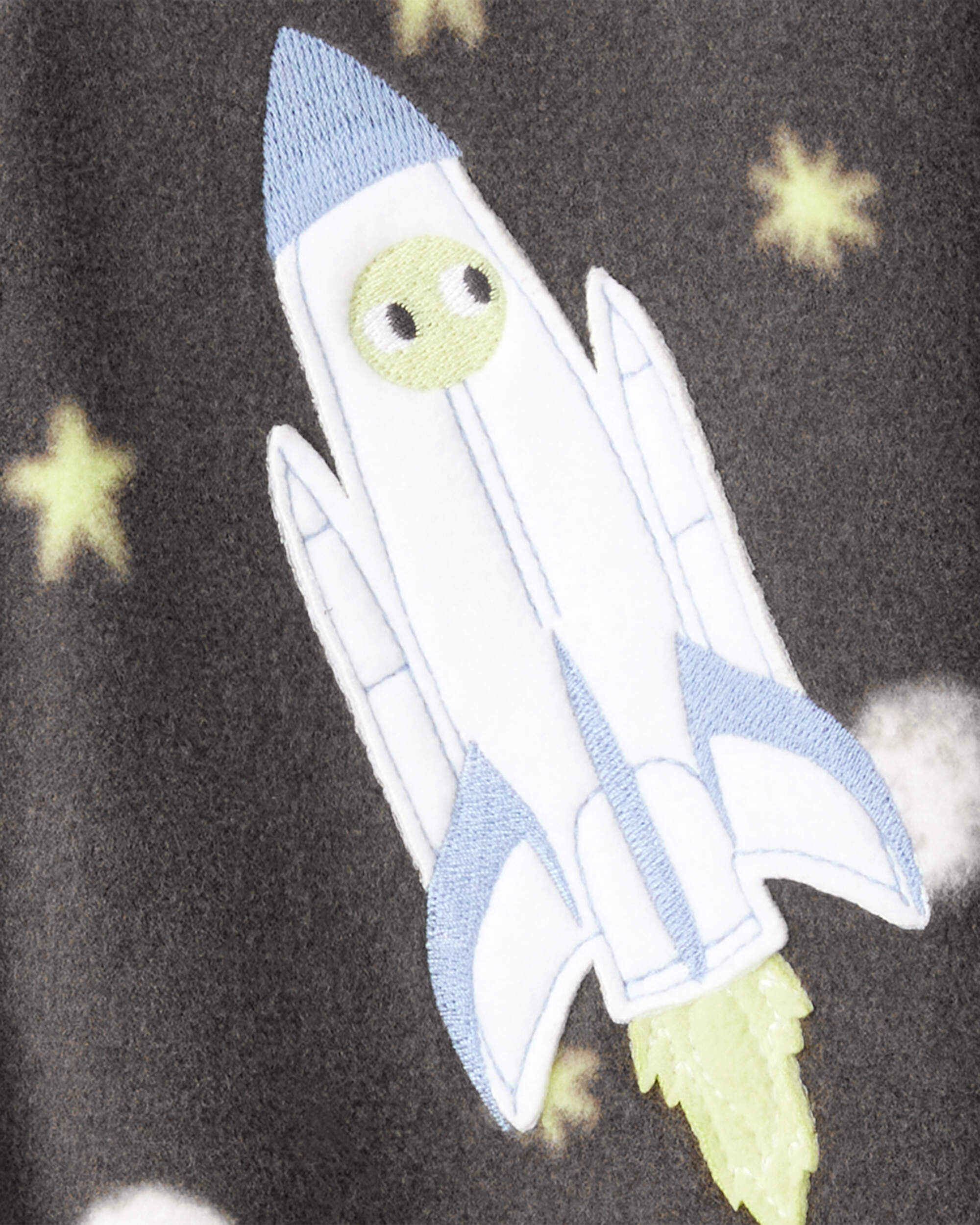 Baby Boy Spaceship Star Print Fleece Long-Sleeve Loose Fit 1-Piece pyjamas - Grey