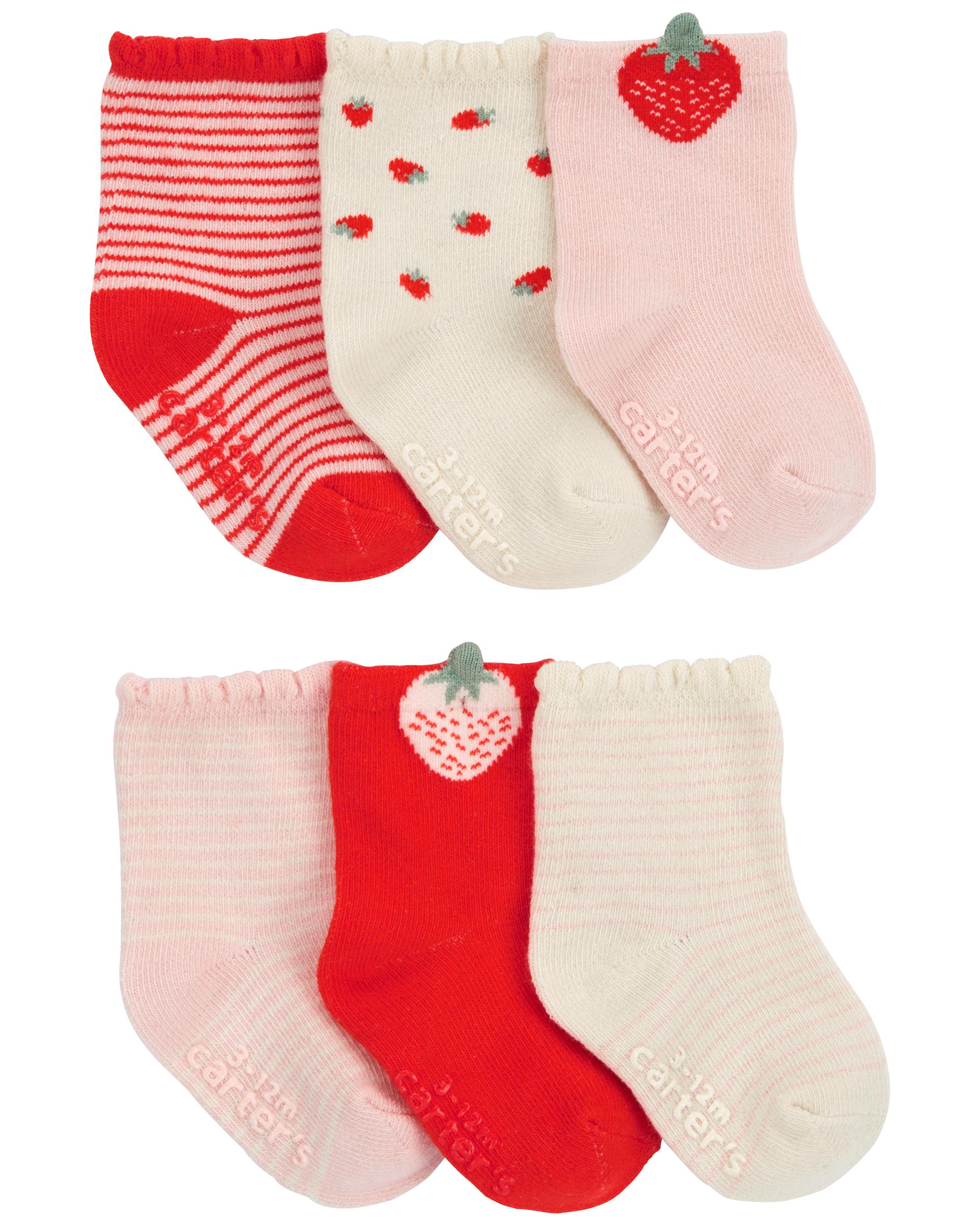 Red/Pink Baby 6-Pack Strawberry Socks | Carter's Oshkosh Canada