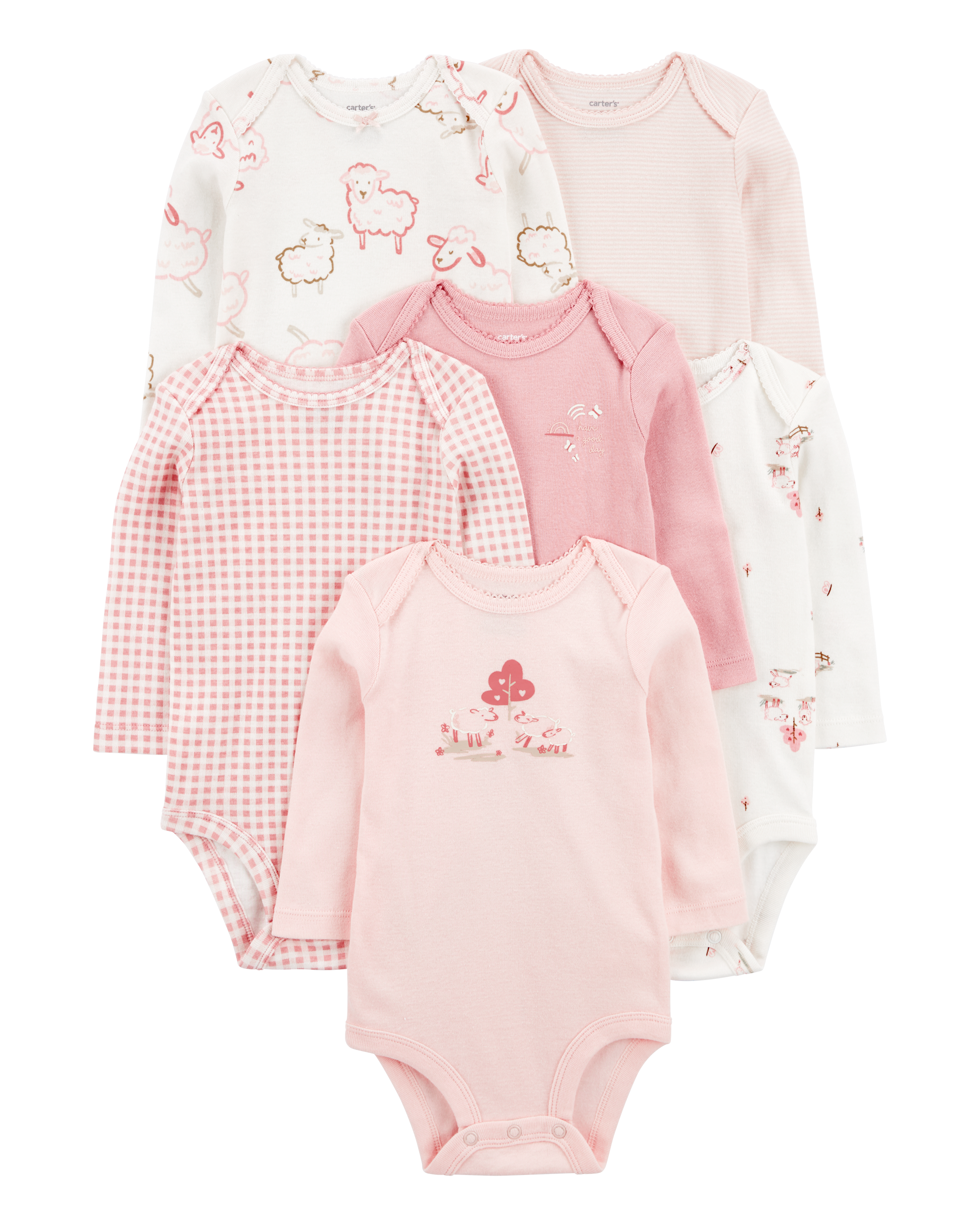 Baby 6-Pack Farm Animals Long-Sleeve Bodysuits