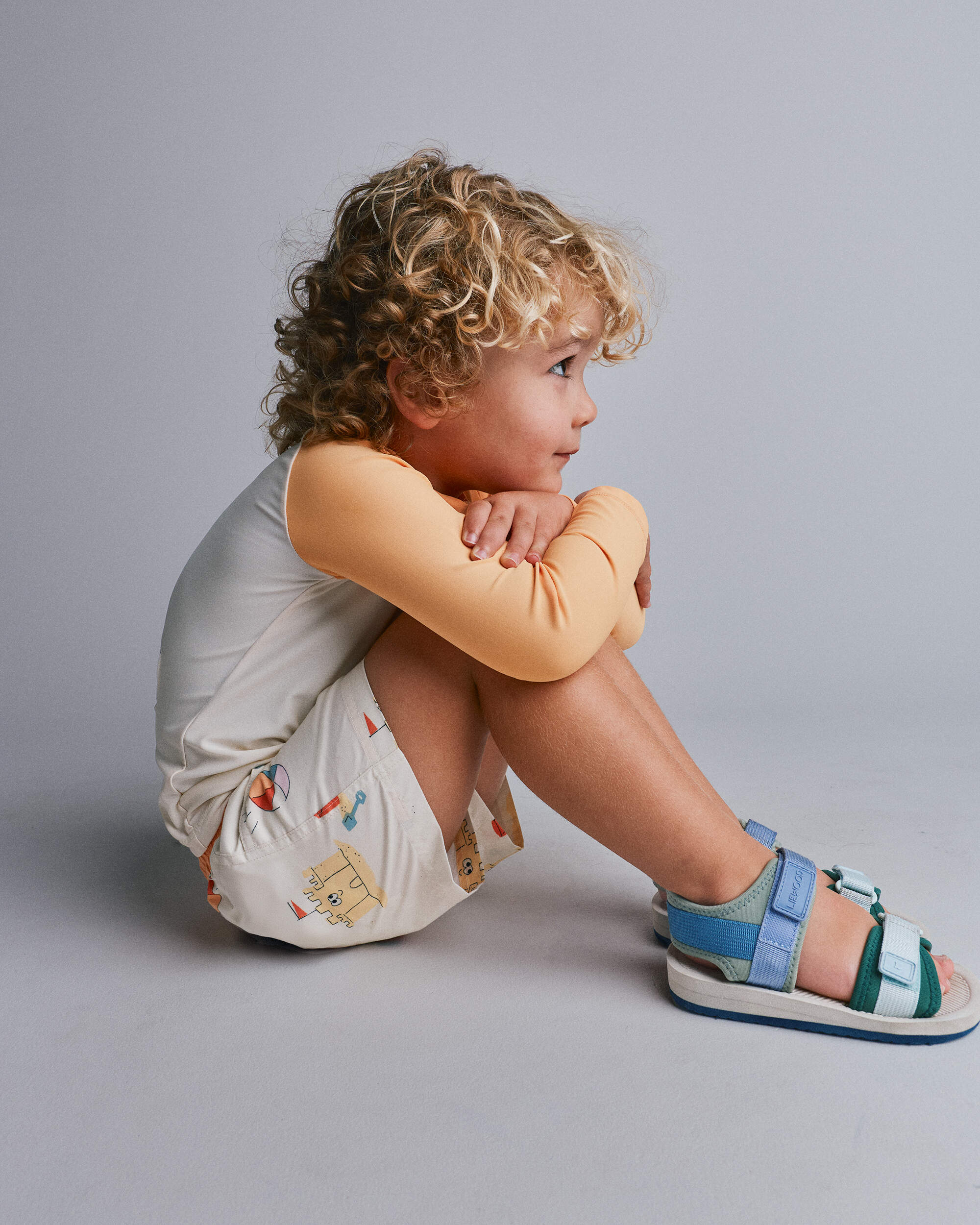 Toddler Boy Swim Trunks Sandcastle Print - Cream