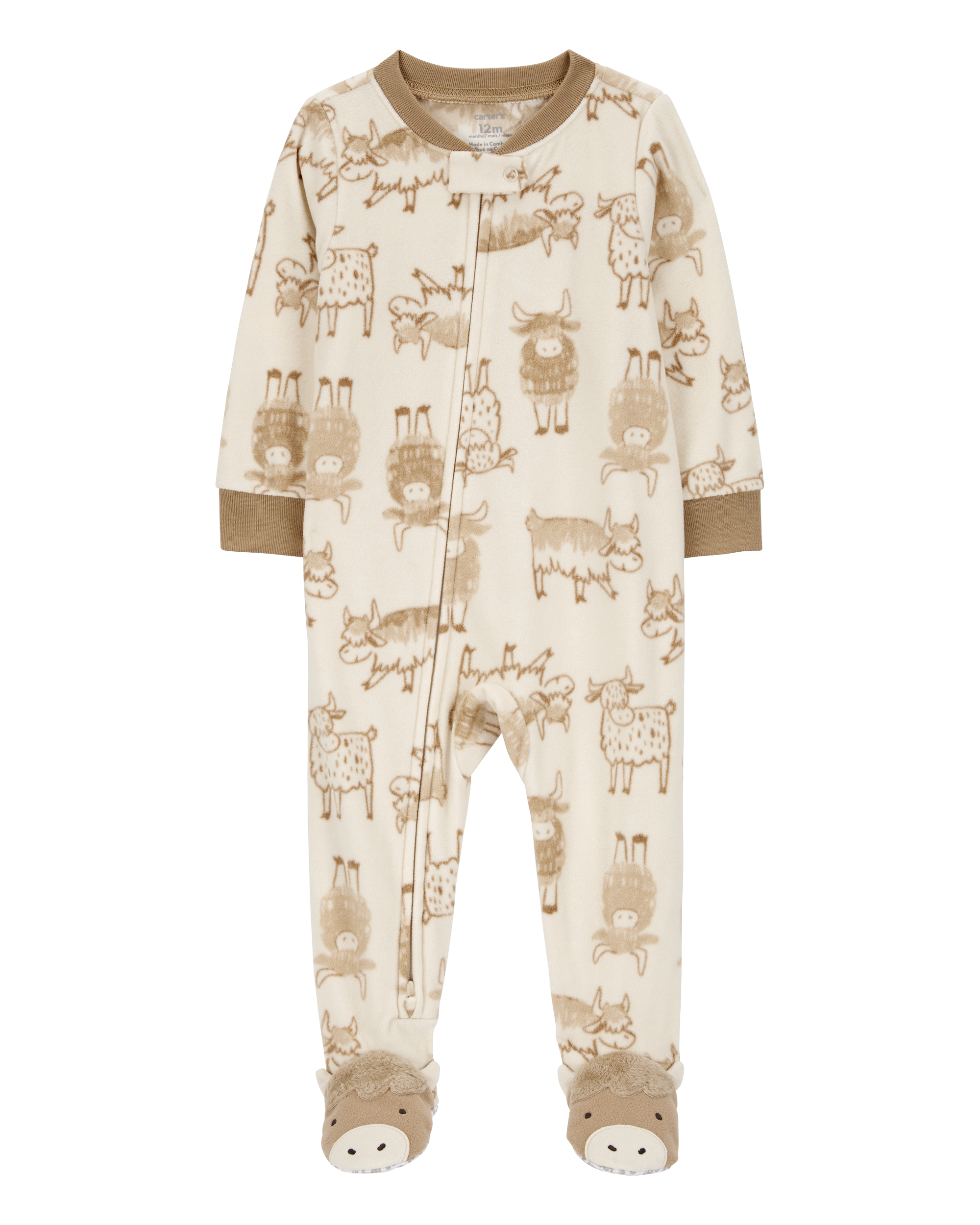 Baby 1-Piece Cow Print Fleece Footie Pyjamas