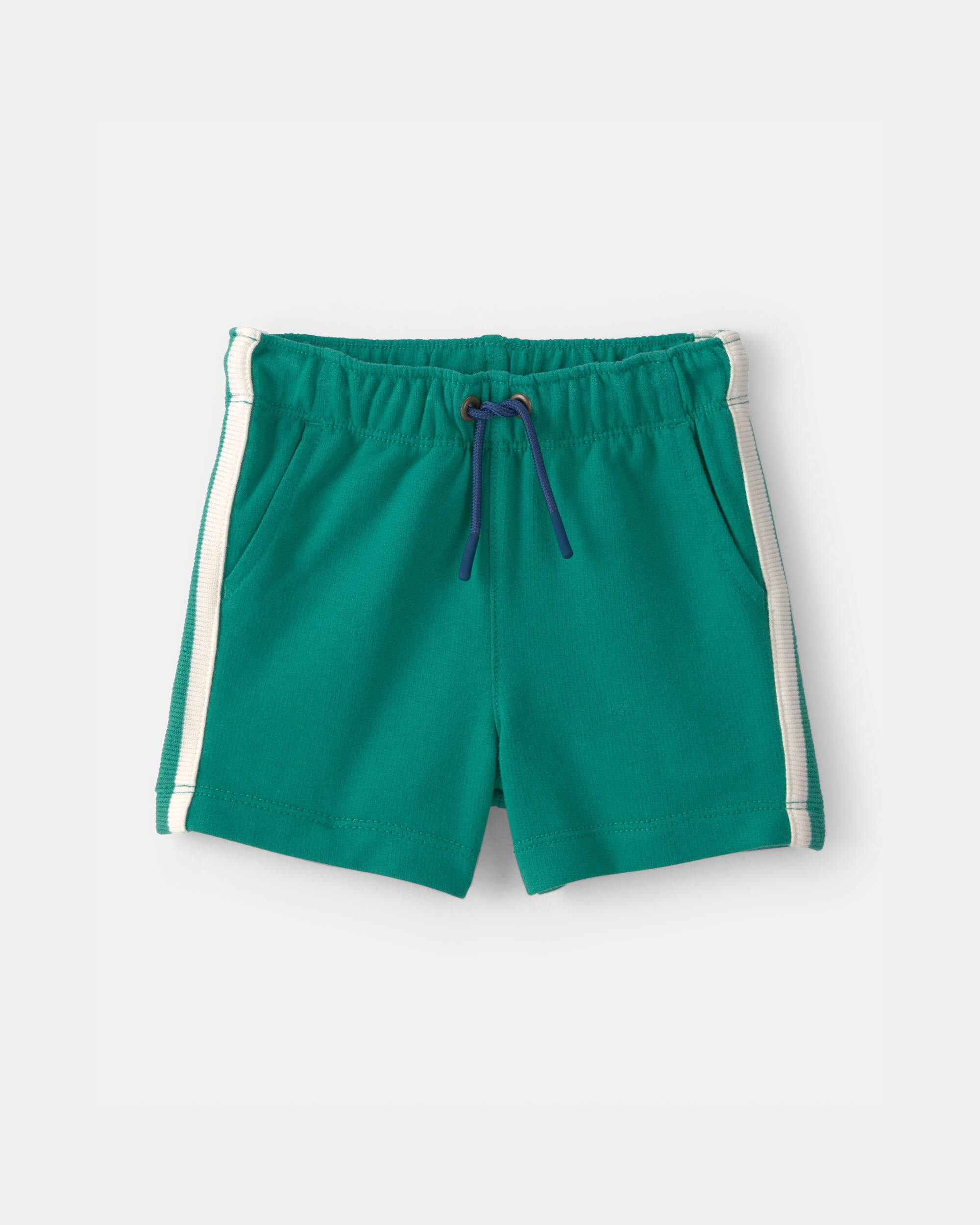 Baby Boy Striped French Terry Shorts - Green/Ivory