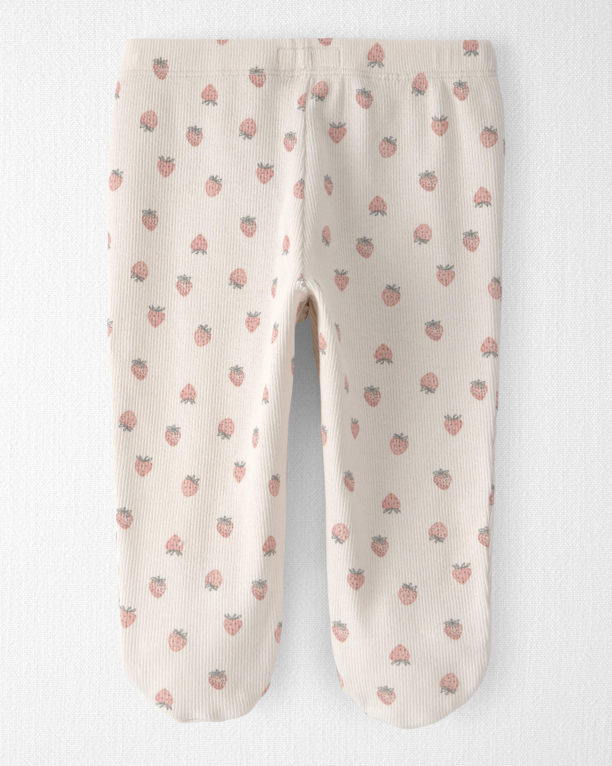 Baby Girl Organic Cotton Rib Footed Pants Strawberry-Print