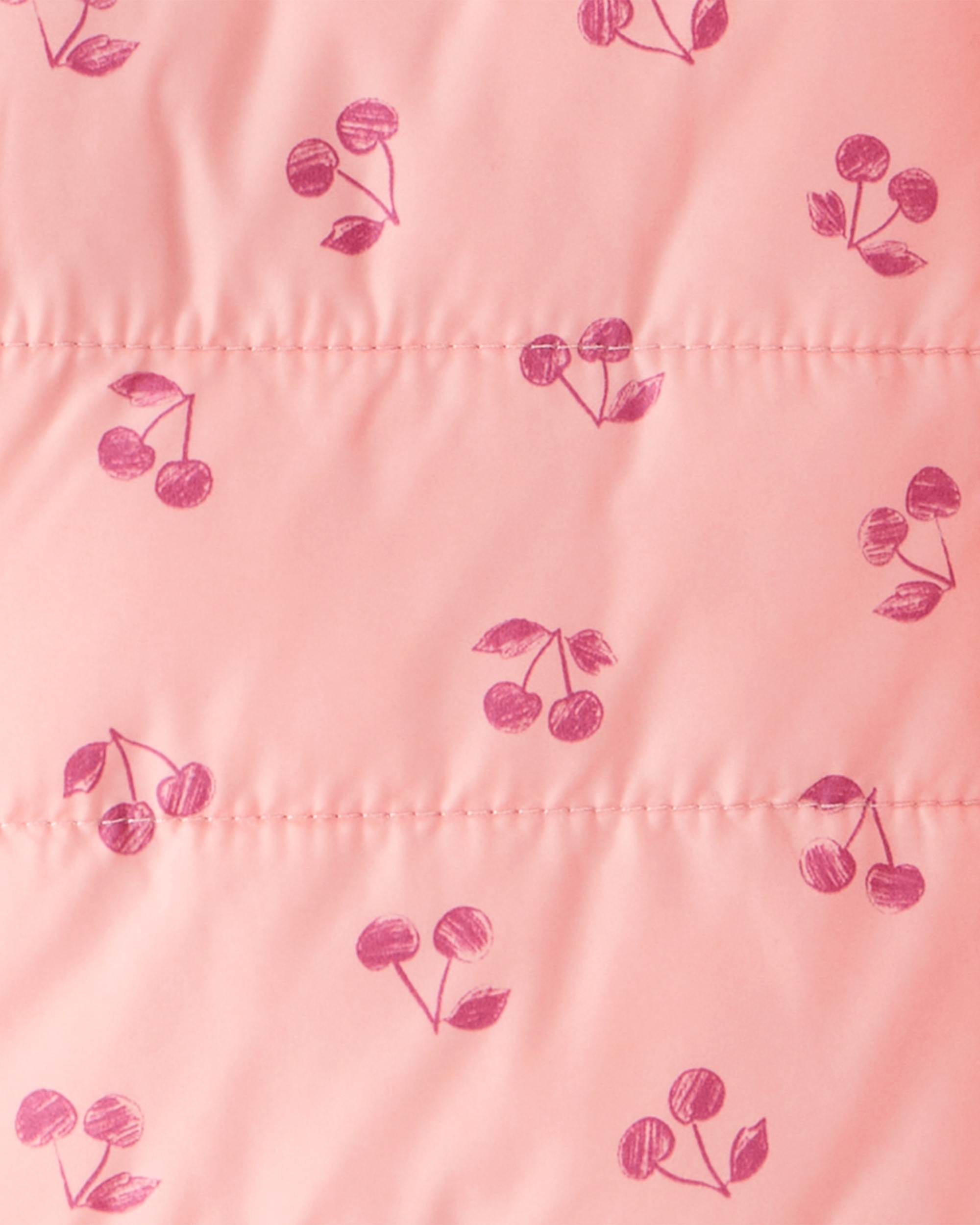 Toddler Cherry Print Hooded Puffer Jacket - Pink