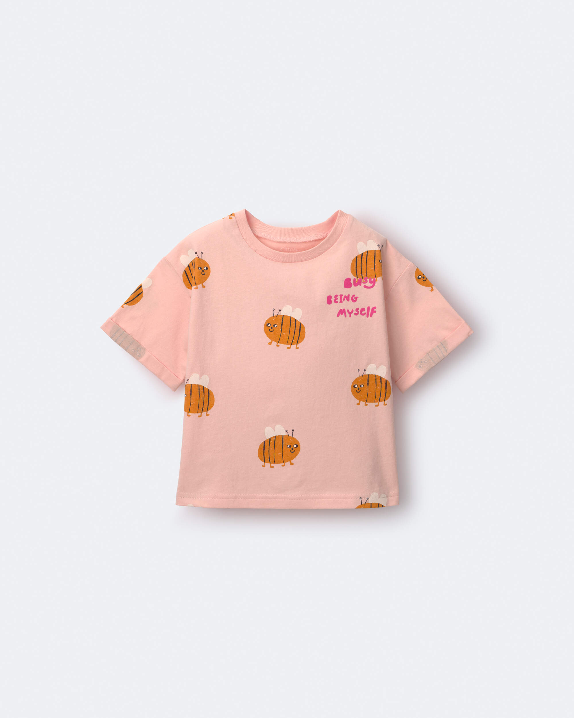 Toddler Girl Rolled Cuff Tee Bee Print - Light Pink