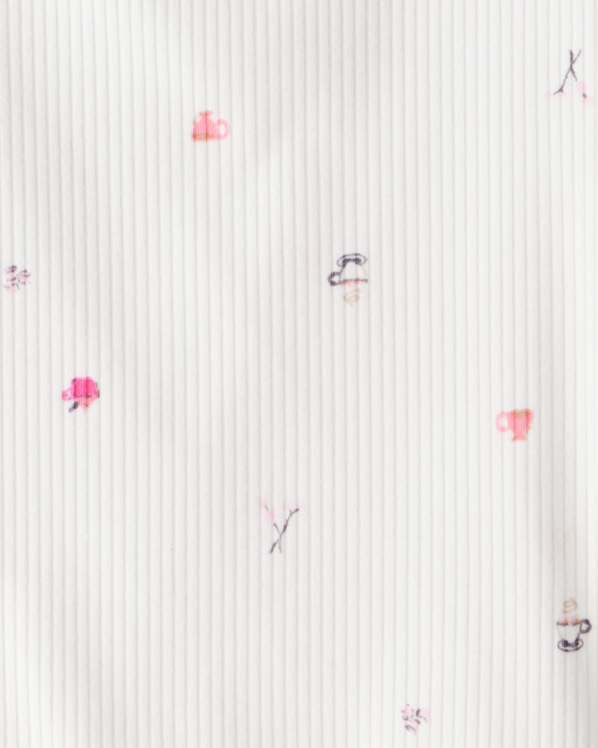 Girls Cafe-Print Ribbed Top - Ivory