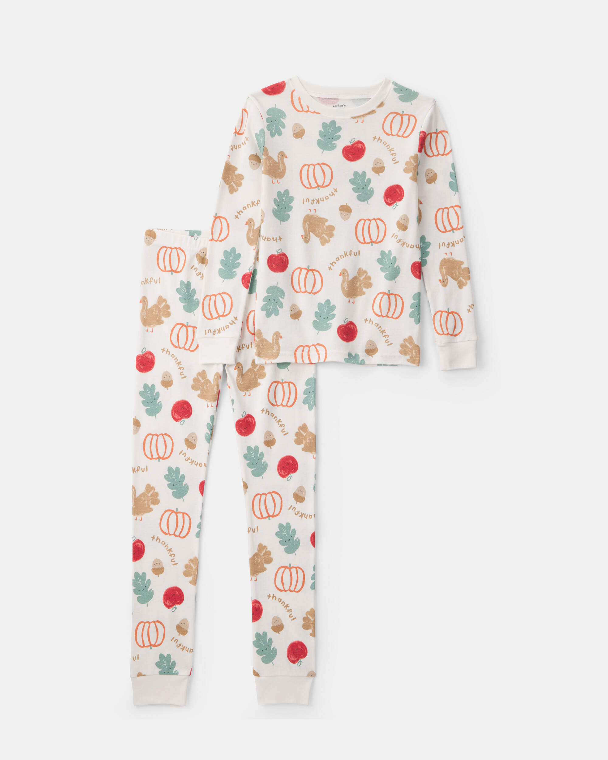 Kids 2-Piece Thanksgiving 100% Cotton Snug Fit Pyjama Set - Cream