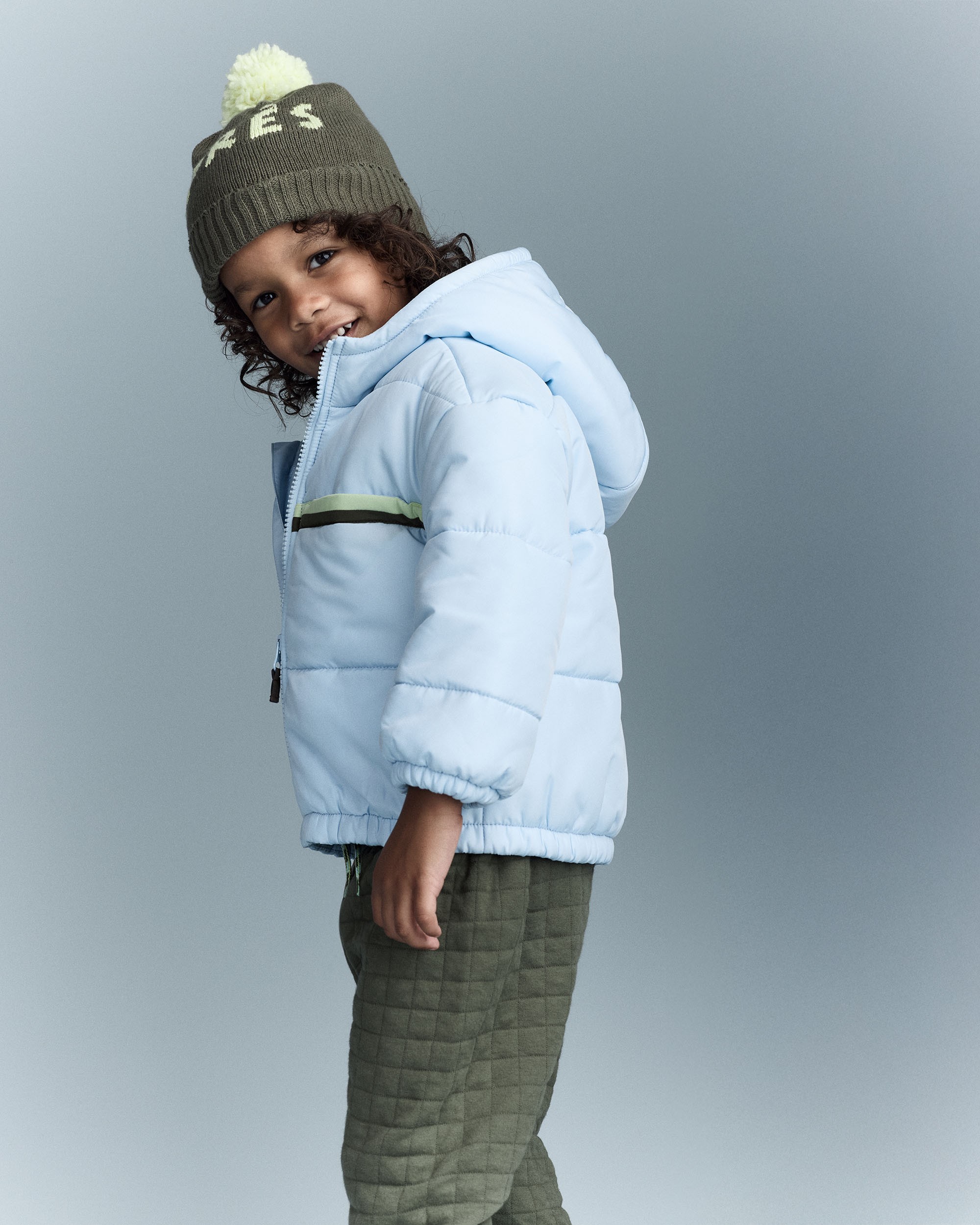 Toddler Boy Zip-Up Hooded Puffer - Light Blue